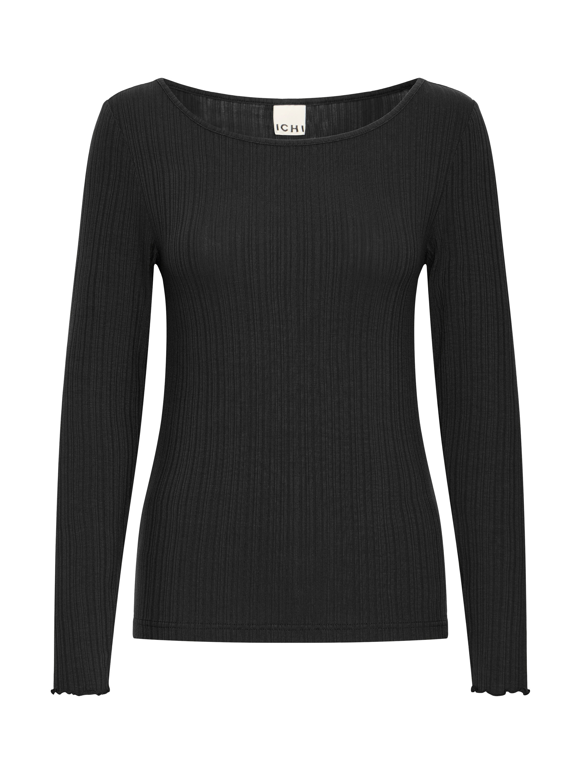 Product image 4 of 6, which shows ICHI Cella Textured Long Sleeve Top, Black, XS