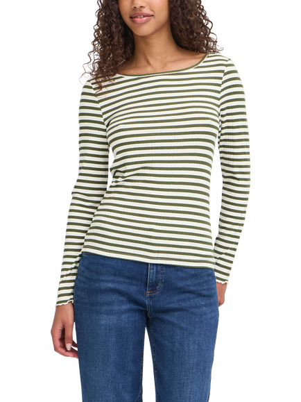 ICHI Cella Stripe Long Sleeve Top, Cloud/Rifle Green