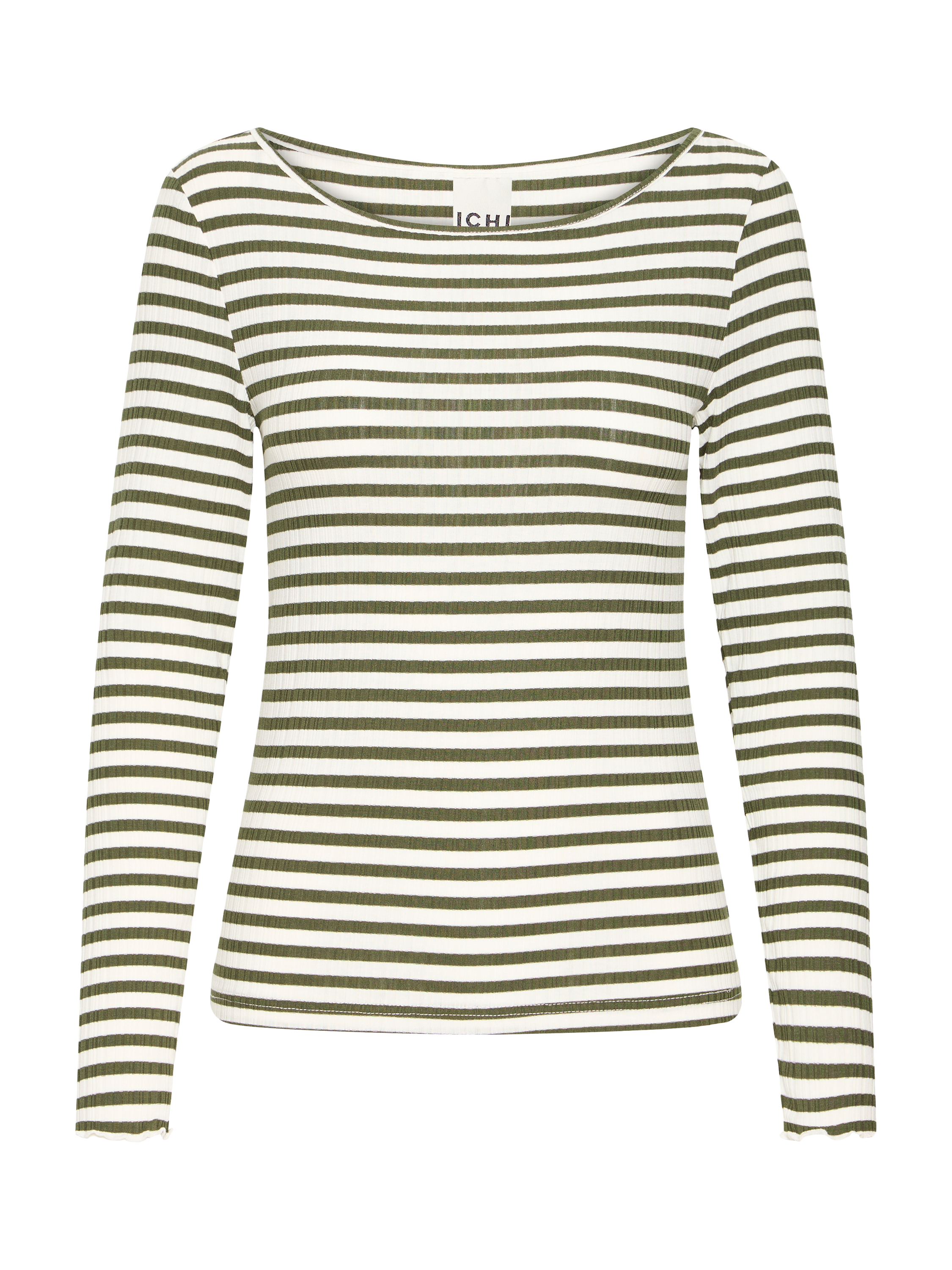 Product image 5 of 7, which shows ICHI Cella Stripe Long Sleeve Top, Cloud/Rifle Green, XS