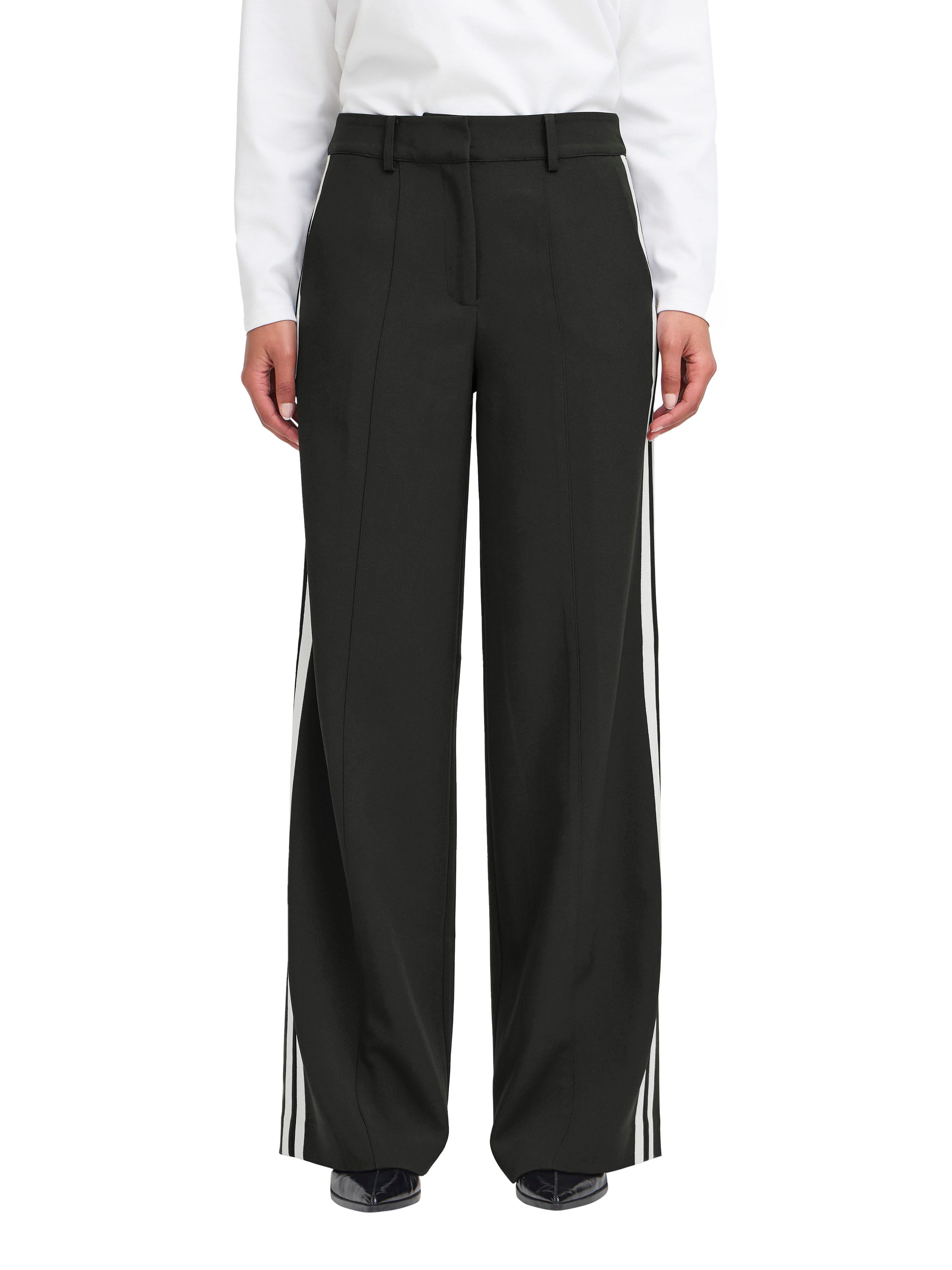 Product image 1 of 7, which shows ICHI Folavi Side Stripe Trousers, Black, 8
