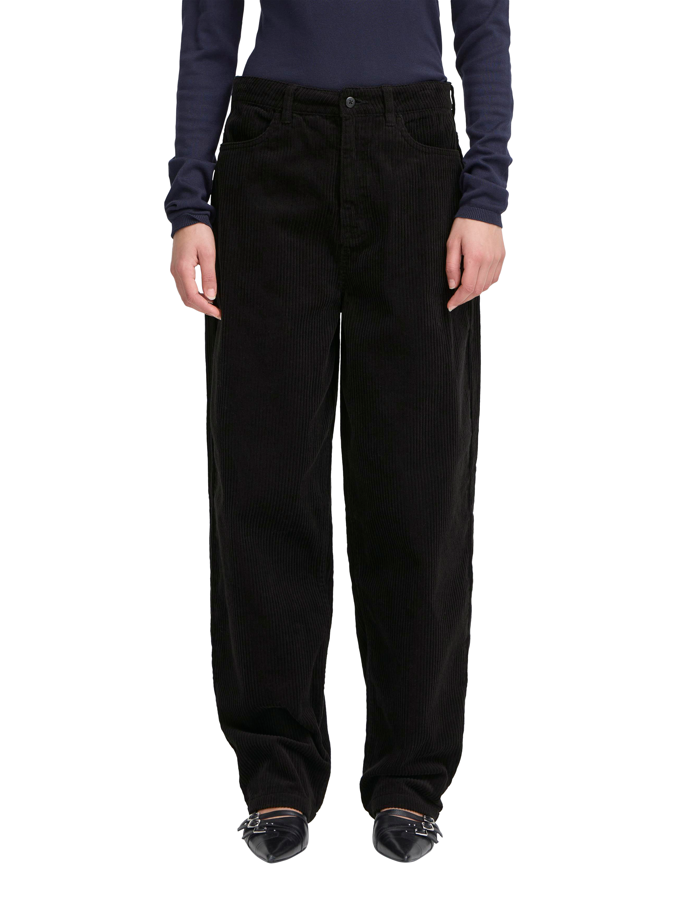 Product image 1 of 7, which shows ICHI Focaro Corduroy Trousers, Black, 8