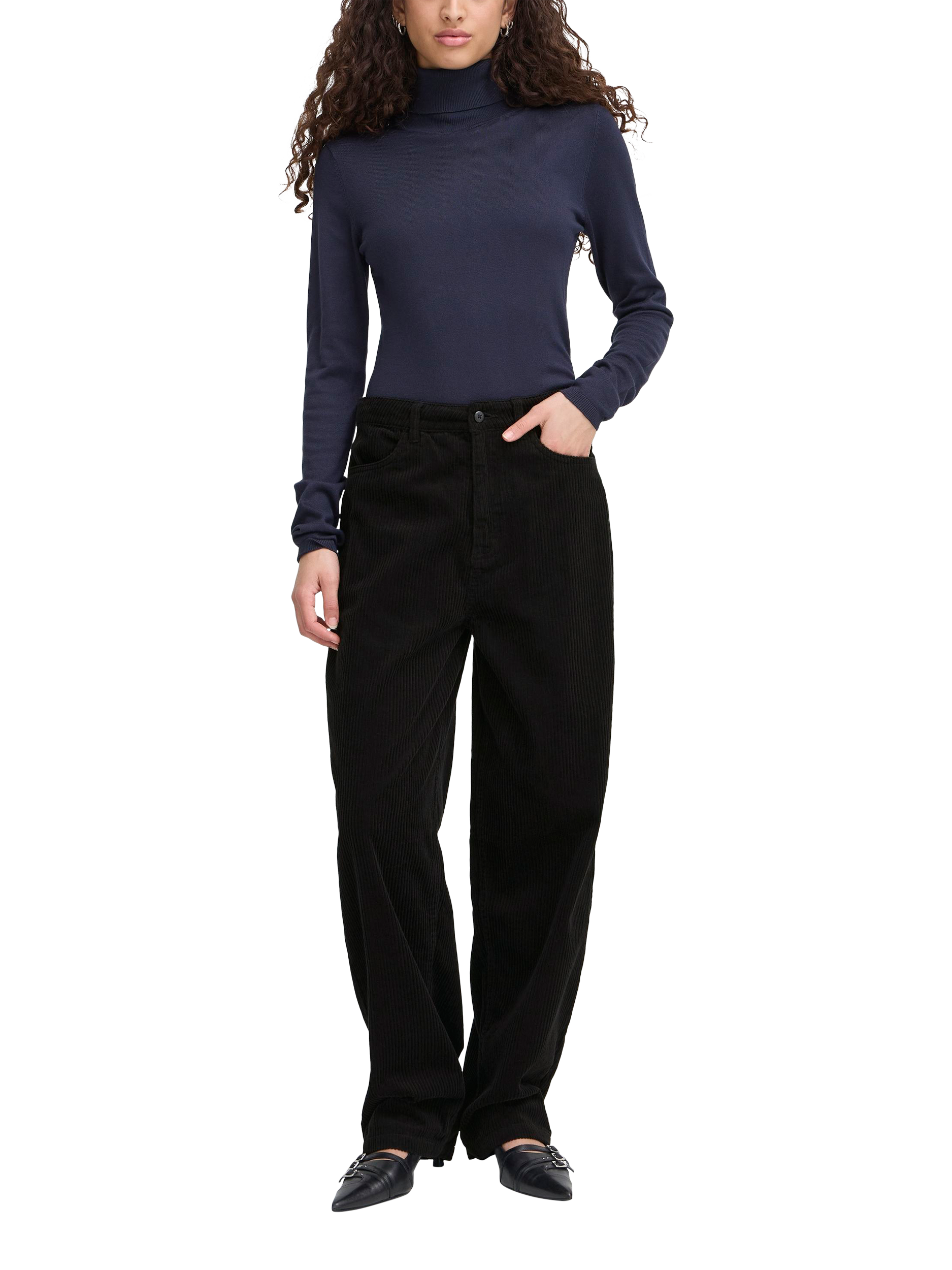 Product image 3 of 7, which shows ICHI Focaro Corduroy Trousers, Black, 8