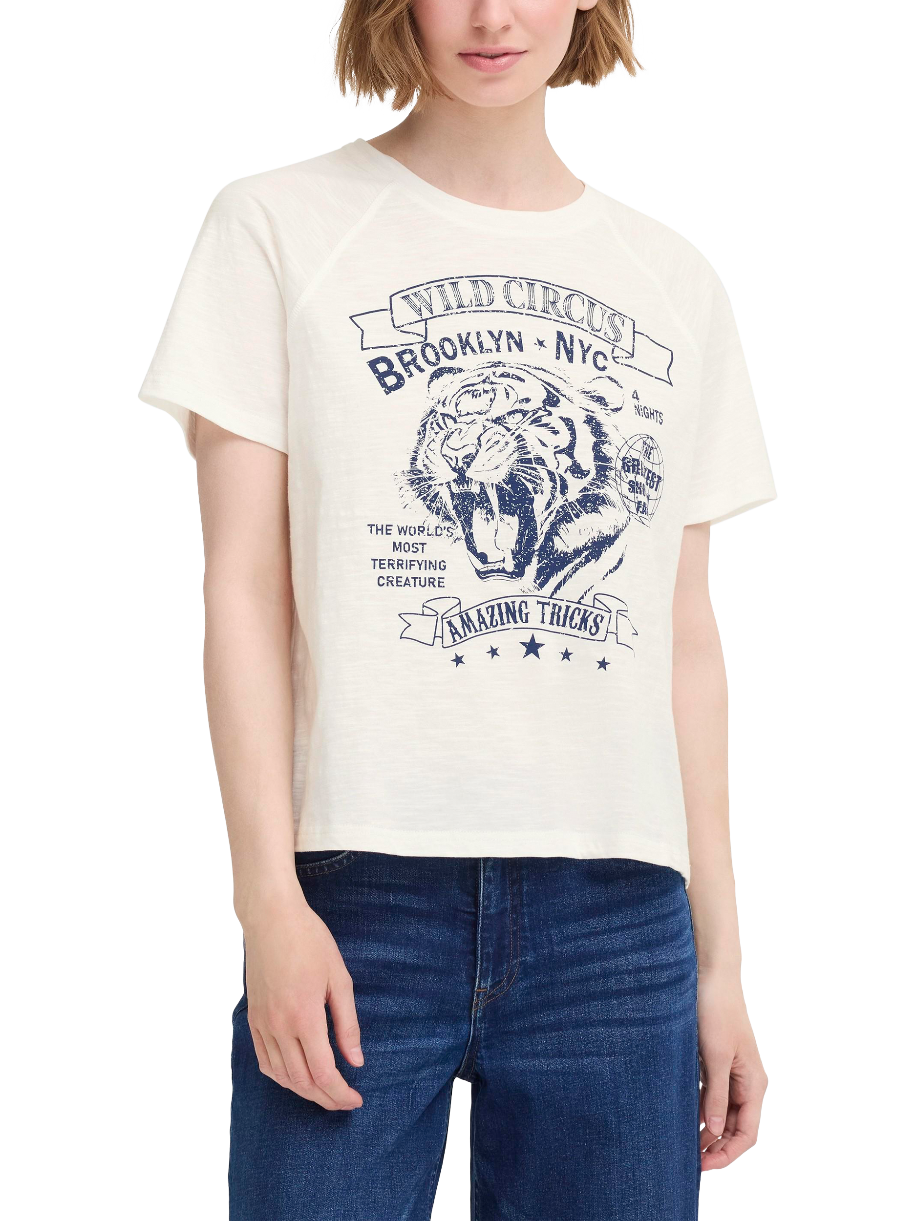 Product image 1 of 7, which shows ICHI Nimo Tiger T-Shirt, White, XS