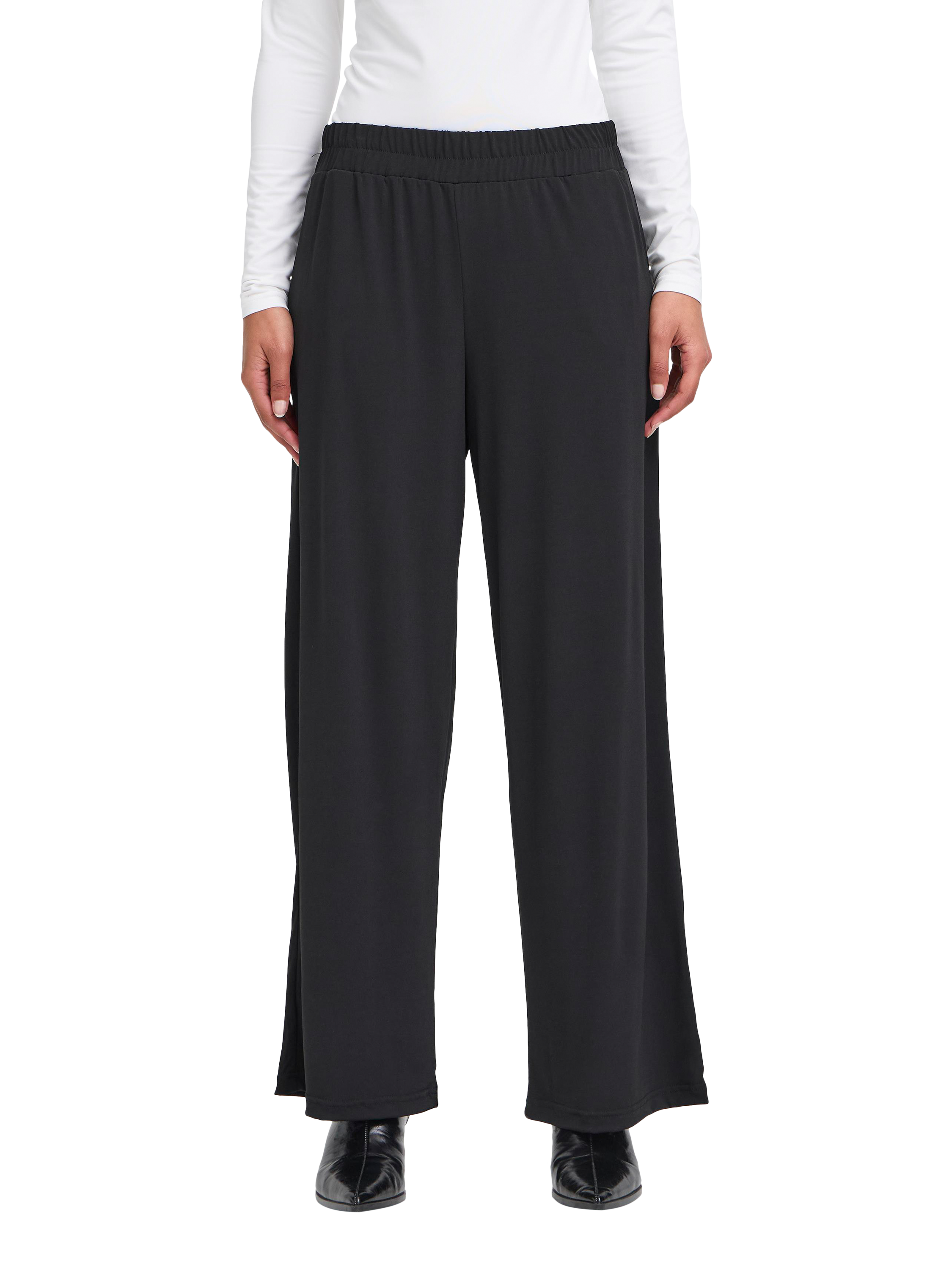 Product image 1 of 7, which shows ICHI Lima Elastic Waist Trousers, Black, XS