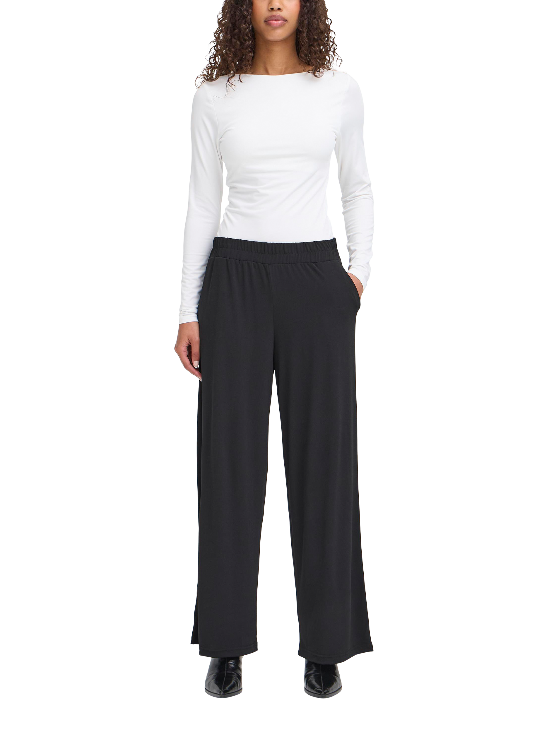 Product image 3 of 7, which shows ICHI Lima Elastic Waist Trousers, Black, XS