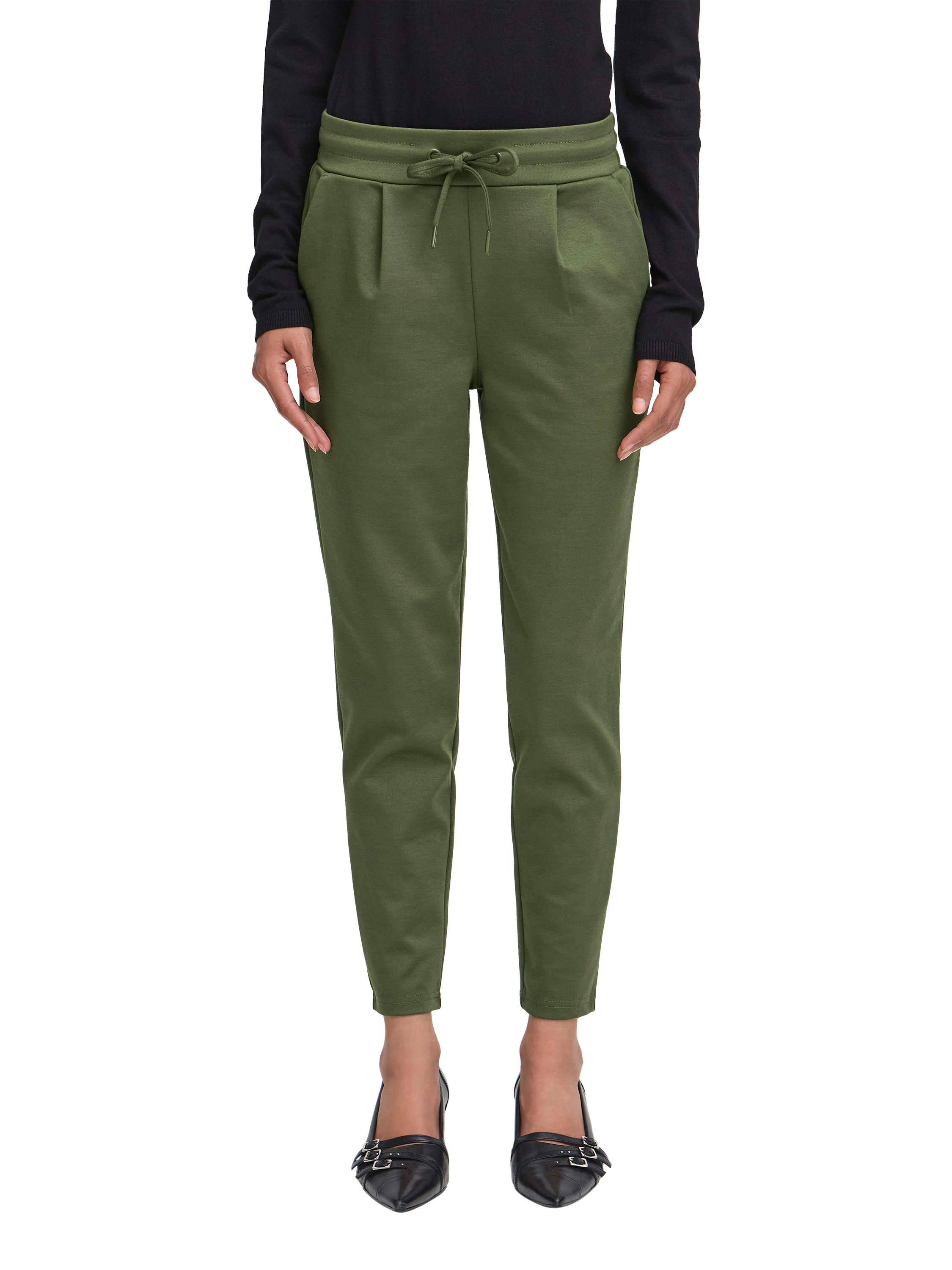 Product image 1 of 7, which shows ICHI Kate Cropped Tailored Trousers, Rifle Green, XS