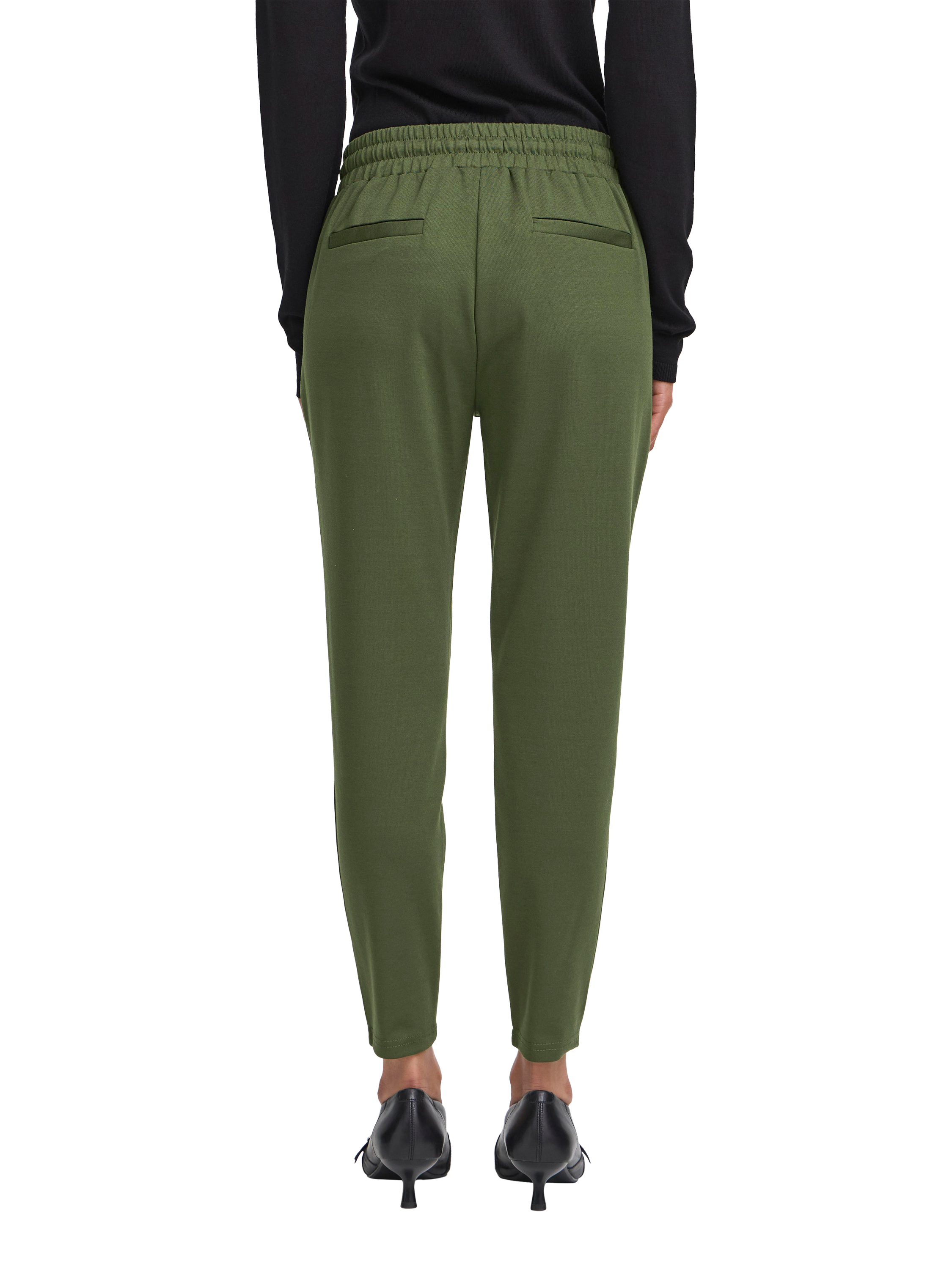 Product image 2 of 7, which shows ICHI Kate Cropped Tailored Trousers, Rifle Green, XS