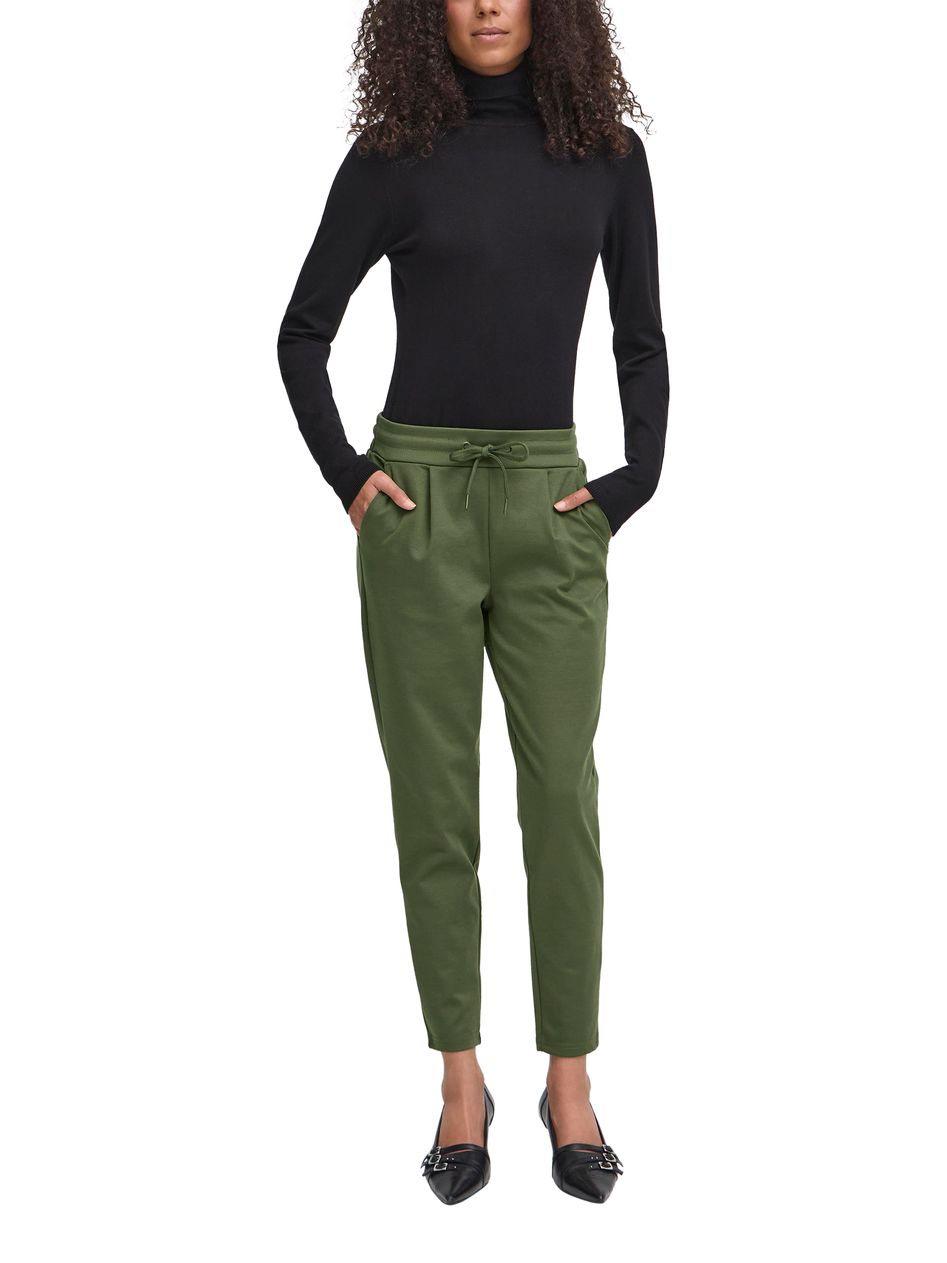 Product image 3 of 7, which shows ICHI Kate Cropped Tailored Trousers, Rifle Green, XS