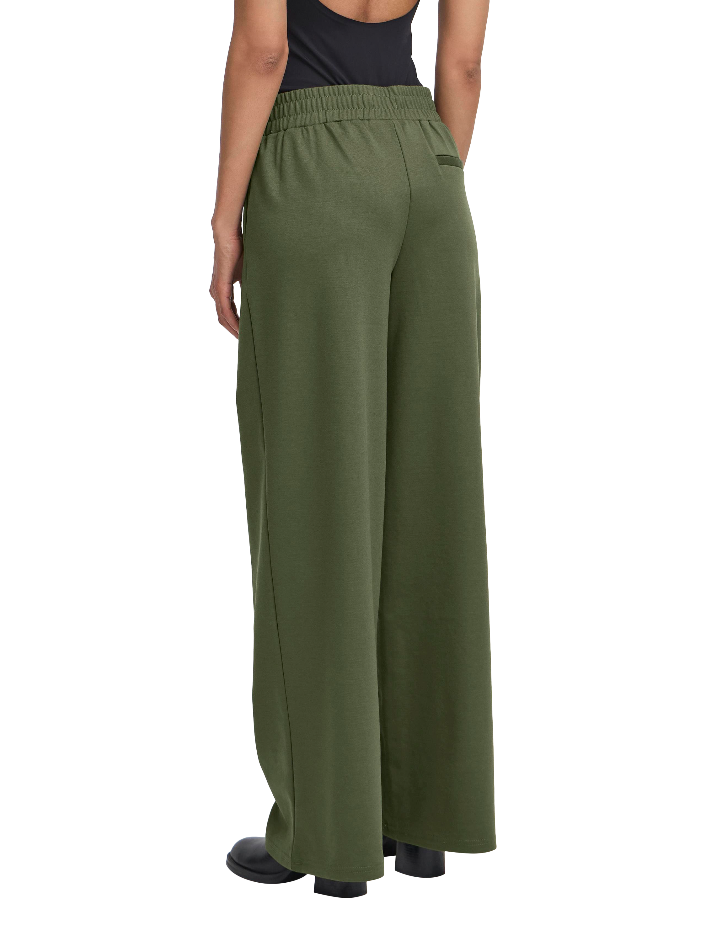 Product image 2 of 7, which shows ICHI Kate Wide Leg Tailored Trousers, Rifle Green, XS