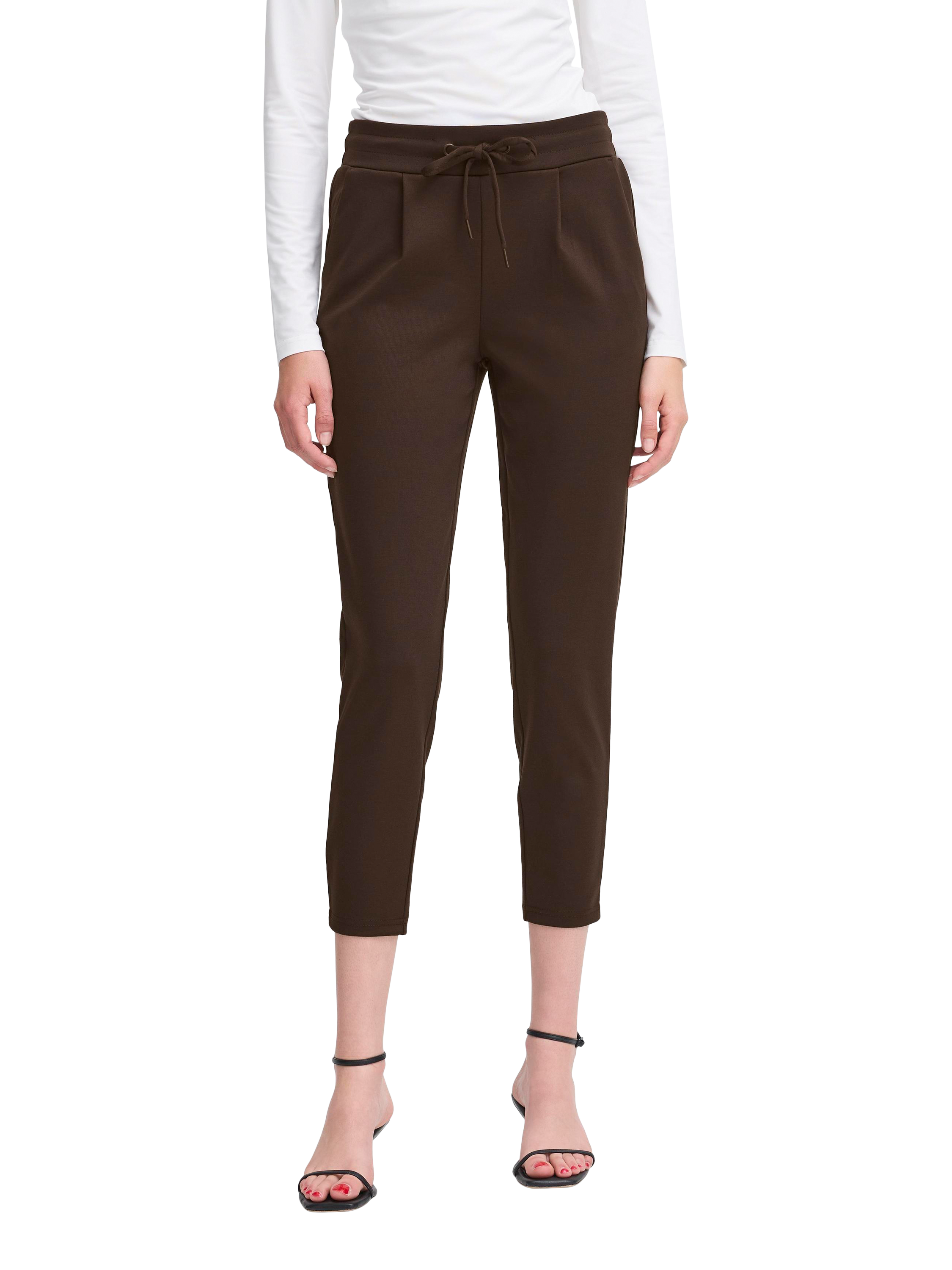 Product image 1 of 7, which shows ICHI Kate Cropped Tailored Trousers, Chocolate Torte, XS