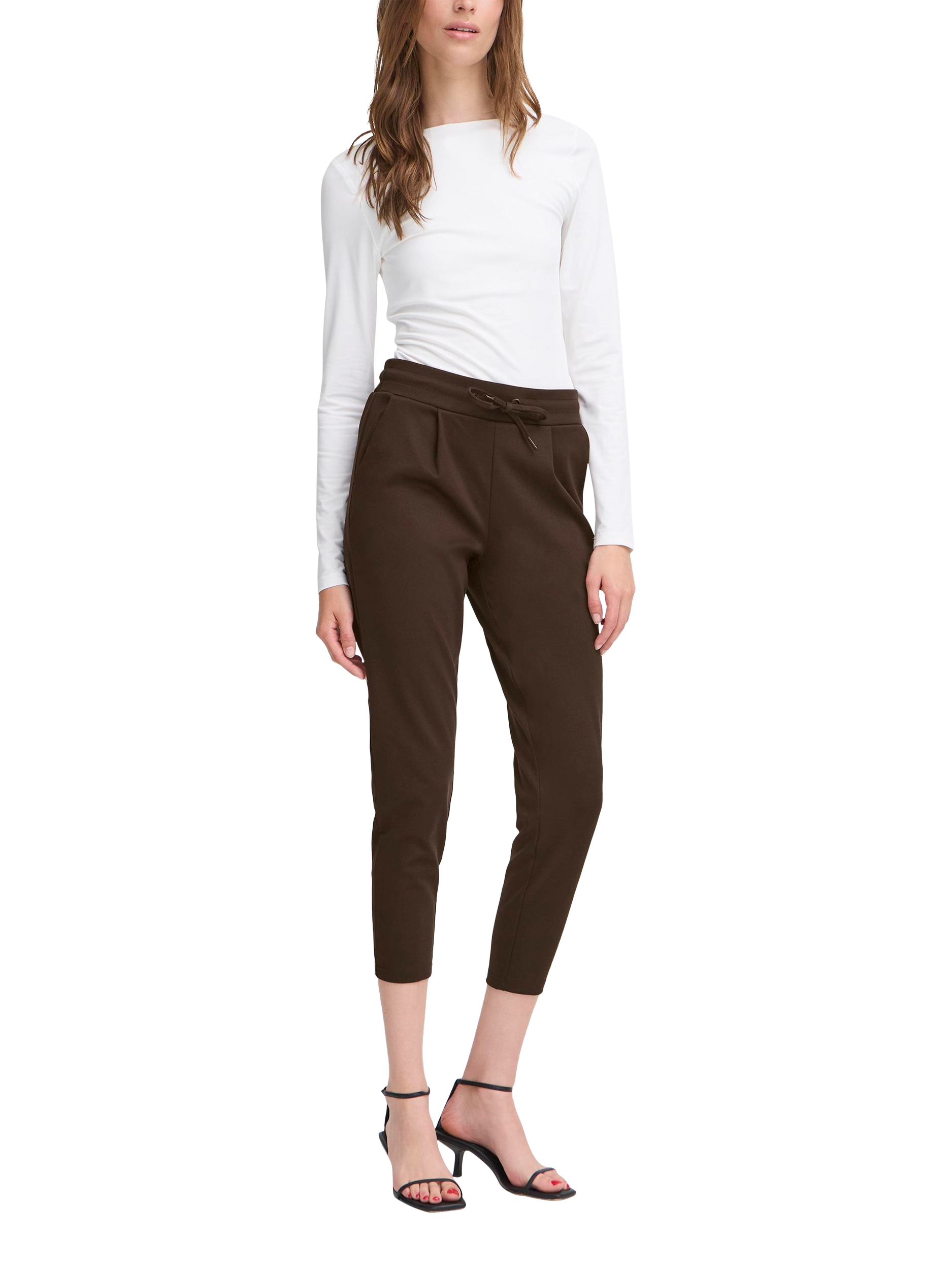 Product image 3 of 7, which shows ICHI Kate Cropped Tailored Trousers, Chocolate Torte, XS