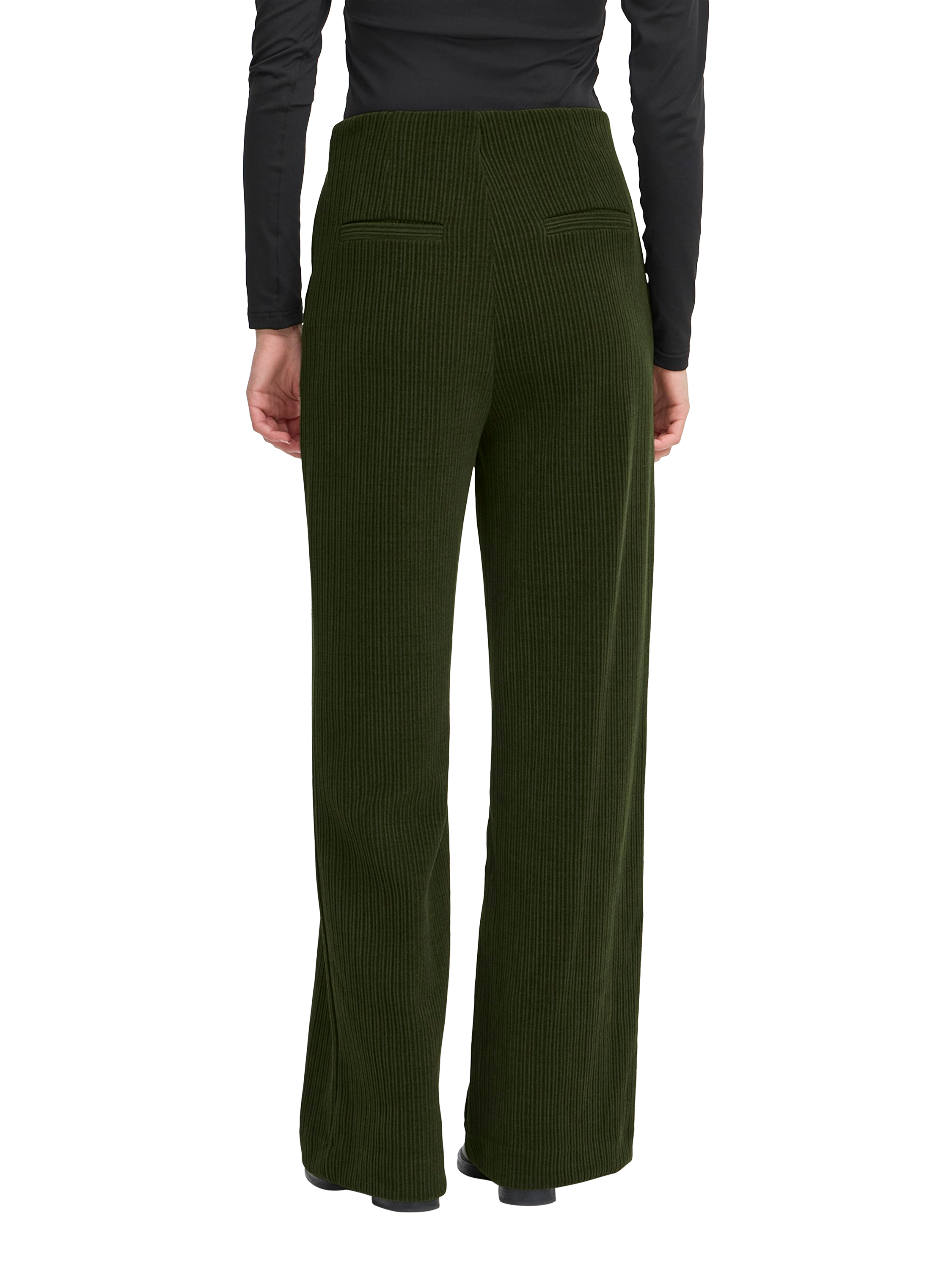Product image 2 of 7, which shows ICHI Kate Mid Rise Straight Corduroy Trousers, Rifle Green, XS