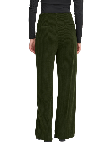 ICHI Kate Mid Rise Straight Corduroy Trousers - view 2, Rifle Green