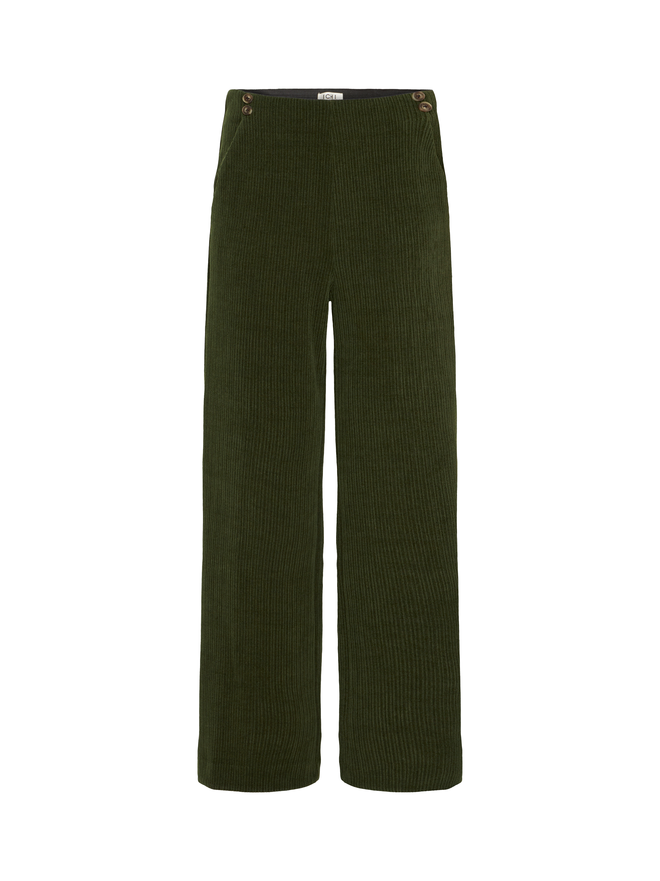 Product image 5 of 7, which shows ICHI Kate Mid Rise Straight Corduroy Trousers, Rifle Green, XS