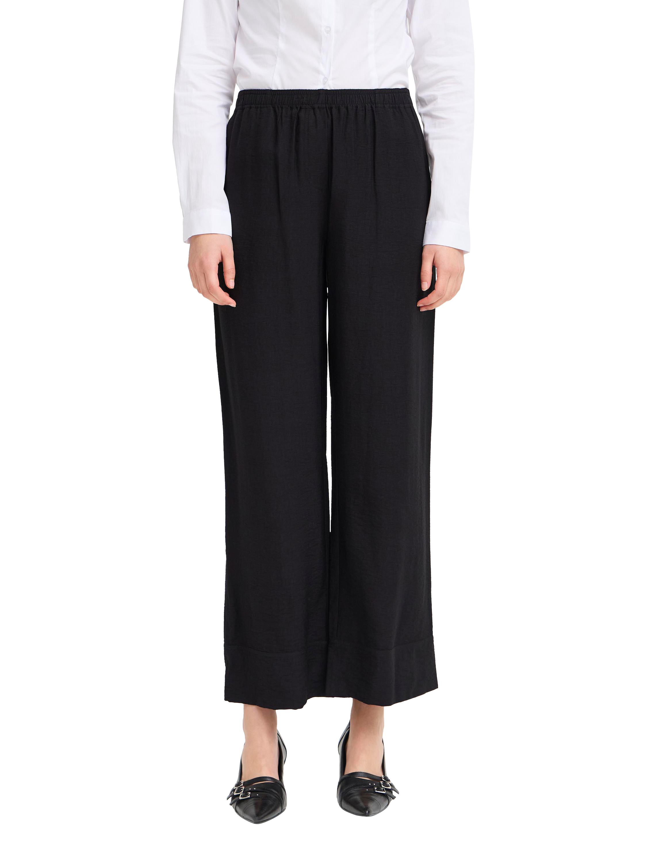 Product image 1 of 7, which shows ICHI Ihfazima Cropped Wide-Leg Trousers, Black, 12