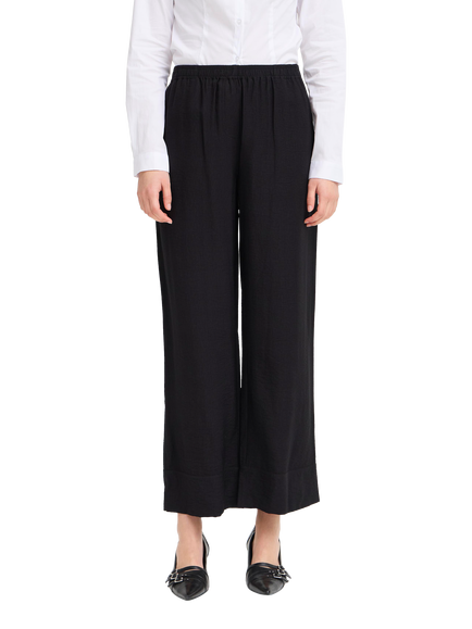 ICHI Ihfazima Cropped Wide-Leg Trousers, Black