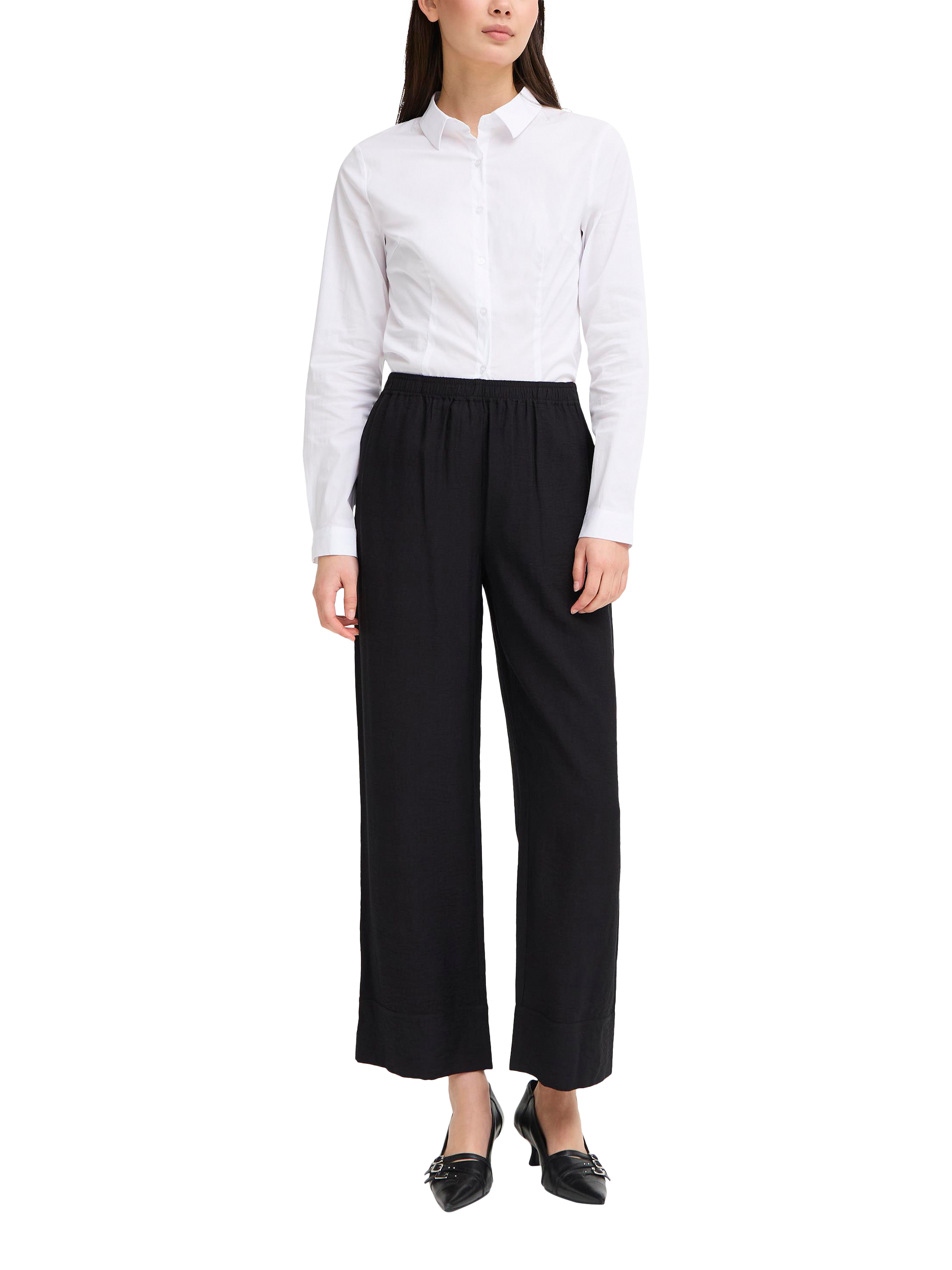 Product image 3 of 7, which shows ICHI Ihfazima Cropped Wide-Leg Trousers, Black, 12