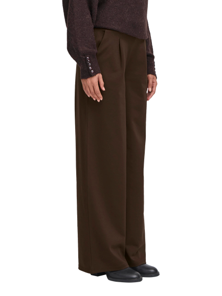 ICHI Kate Wide Leg Tailored Trousers, Chocolate Torte