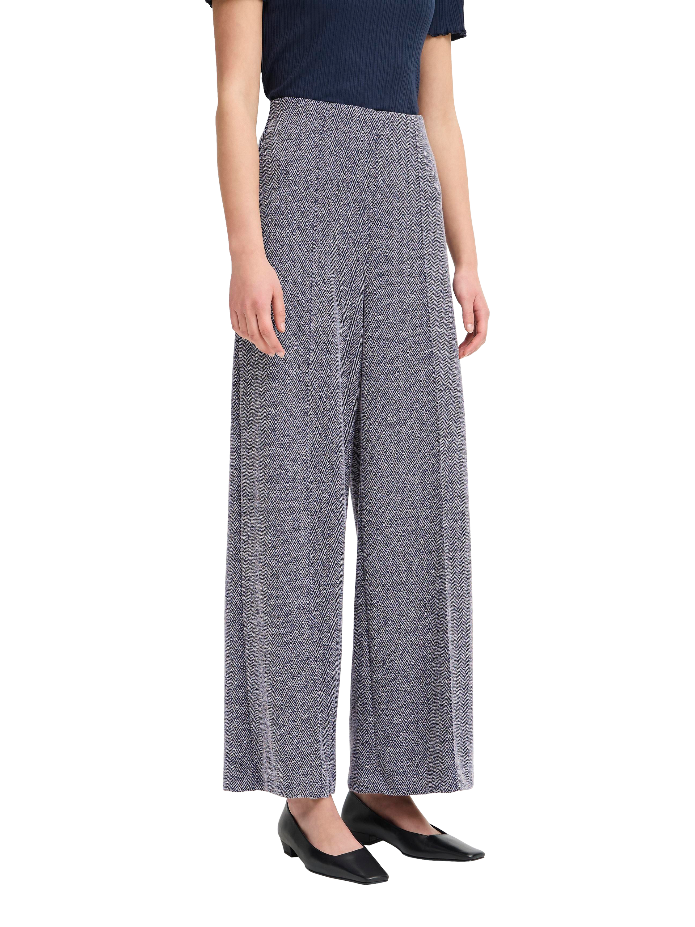 Product image 1 of 7, which shows ICHI Kate Jacquard Tailored Trousers, Patriot Blue, XS