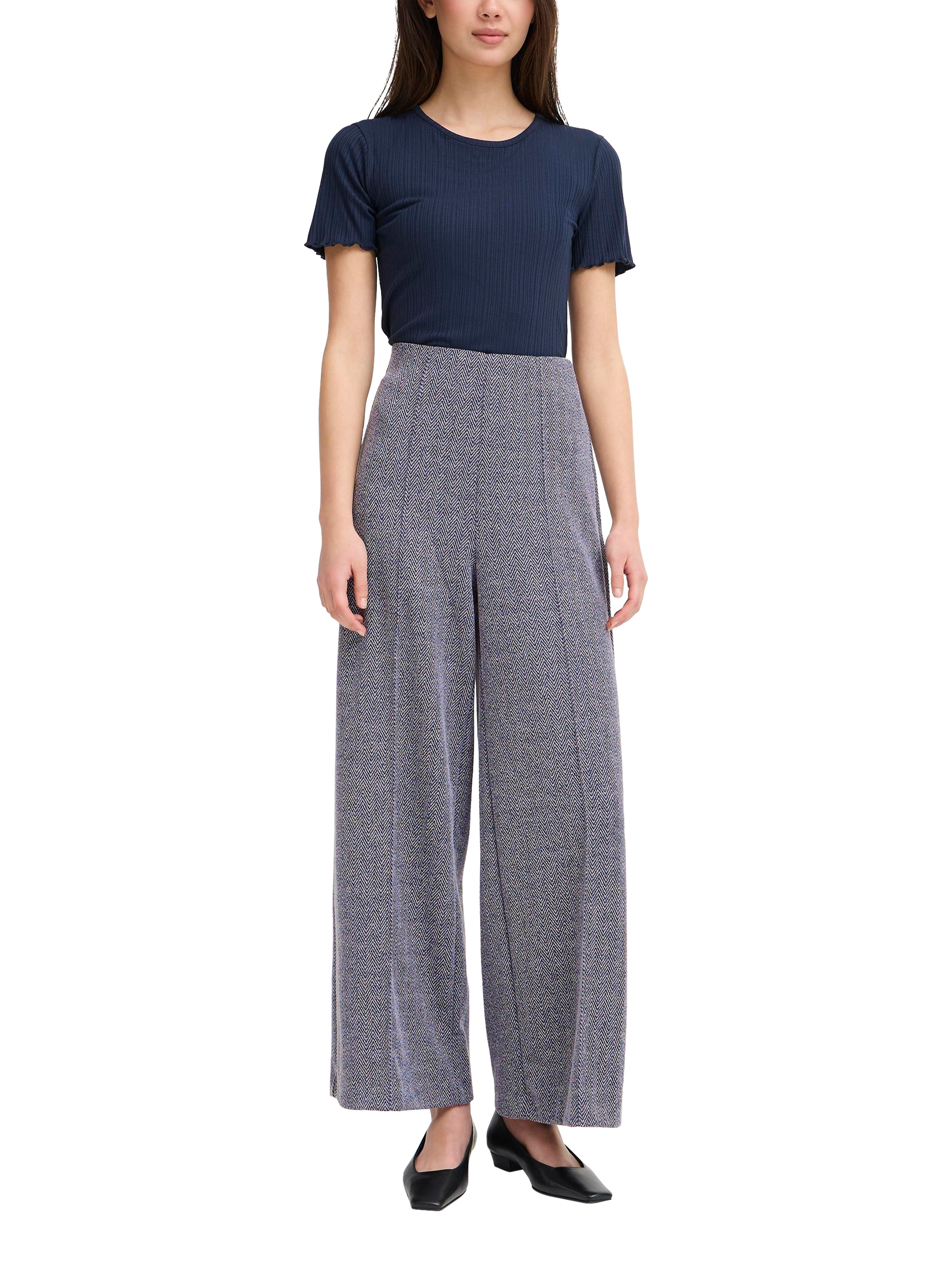 Product image 3 of 7, which shows ICHI Kate Jacquard Tailored Trousers, Patriot Blue, XS