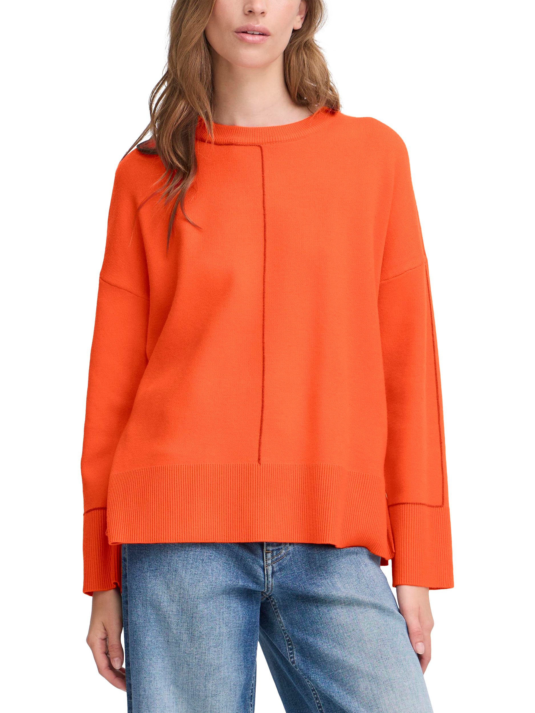 Product image 1 of 7, which shows ICHI Ballia Crew Neck Jumper, Fiery Red, XS