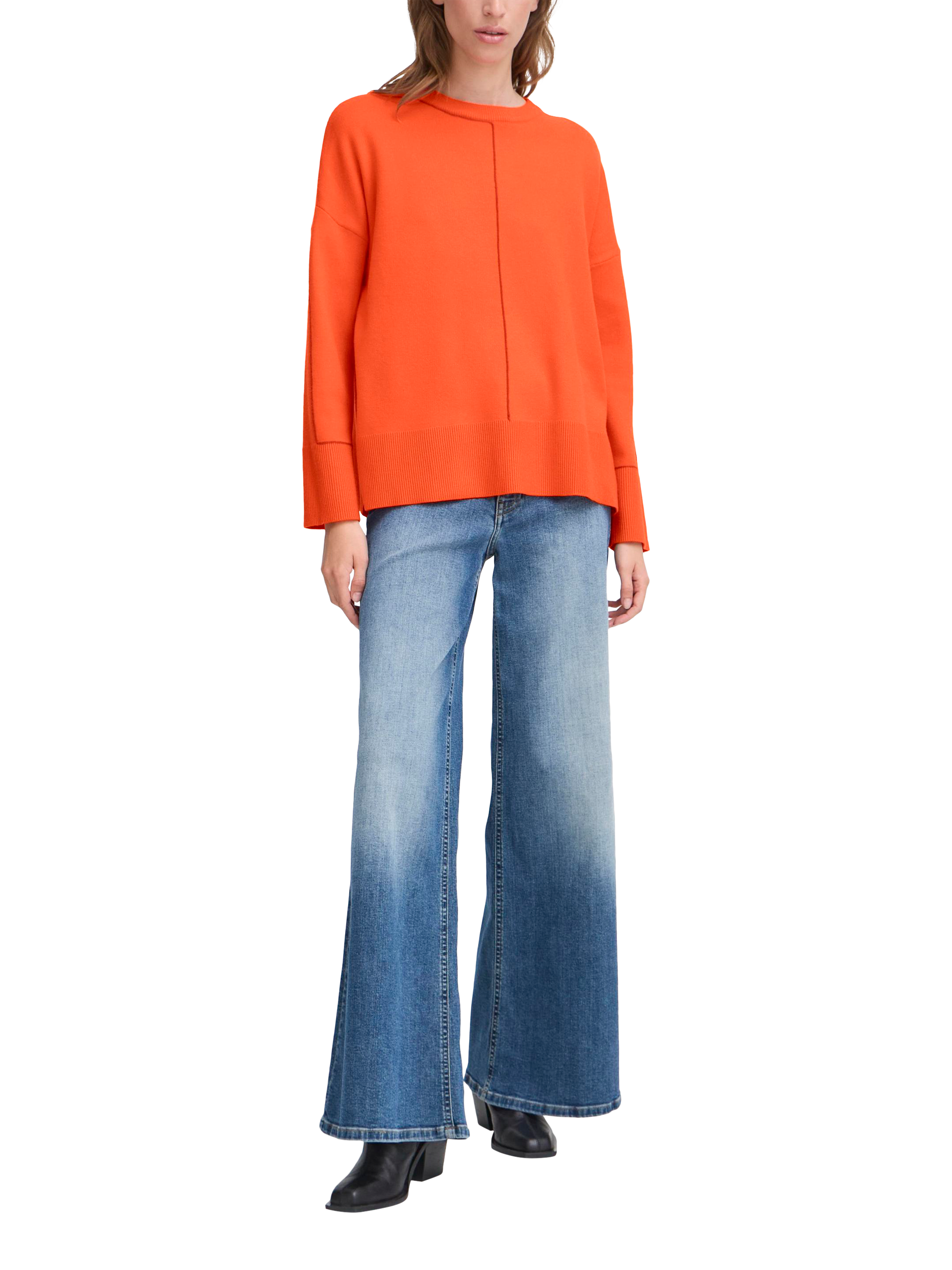 Product image 3 of 7, which shows ICHI Ballia Crew Neck Jumper, Fiery Red, XS