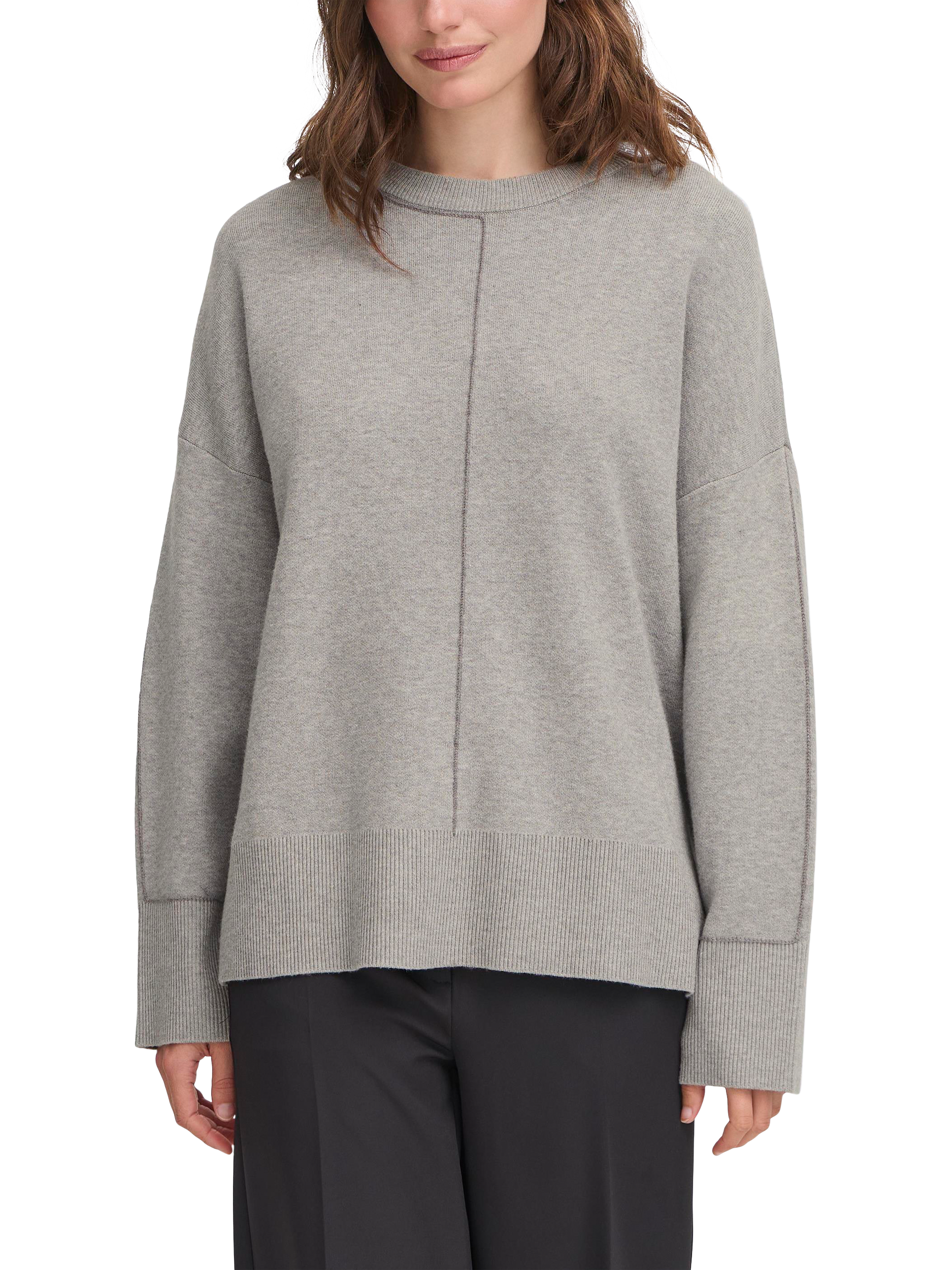 Product image 1 of 7, which shows ICHI Ballia Crew Neck Jumper, Grey Melange, XS