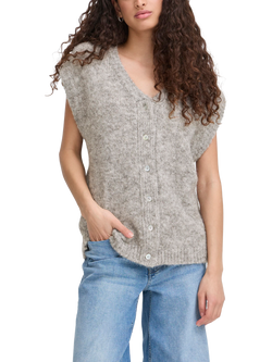ICHI Belablue Sleeveless Knit Wool Blend Vest, Light Grey Melange
