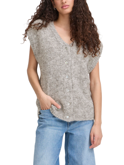 ICHI Belablue Sleeveless Knit Wool Blend Vest, Light Grey Melange