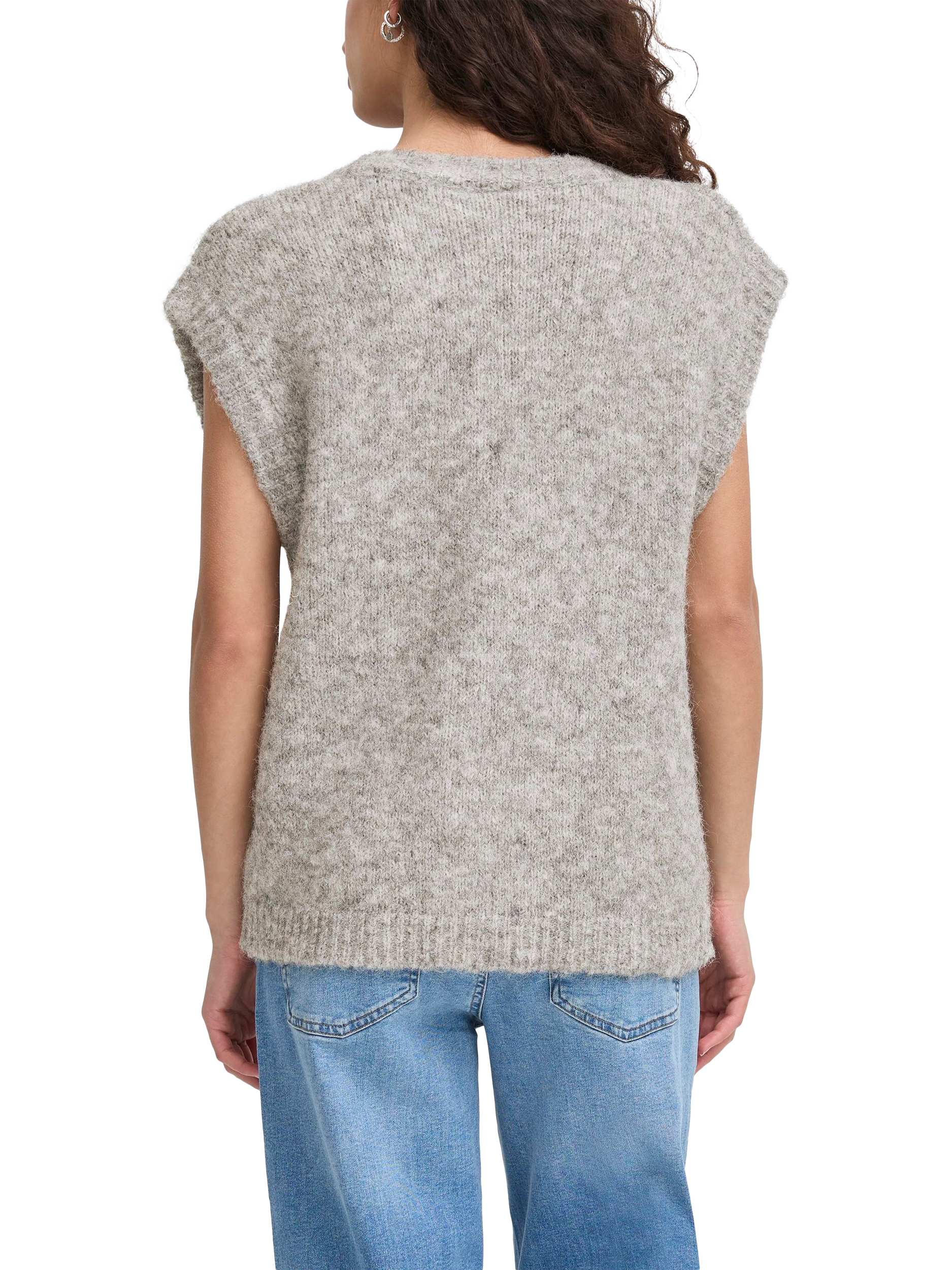 Product image 2 of 7, which shows ICHI Belablue Sleeveless Knit Wool Blend Vest, Light Grey Melange, XS