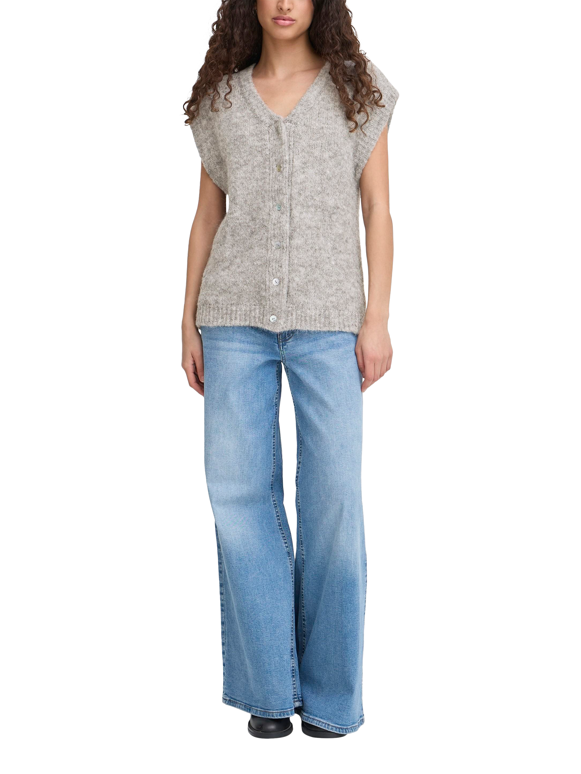 Product image 3 of 7, which shows ICHI Belablue Sleeveless Knit Wool Blend Vest, Light Grey Melange, XS