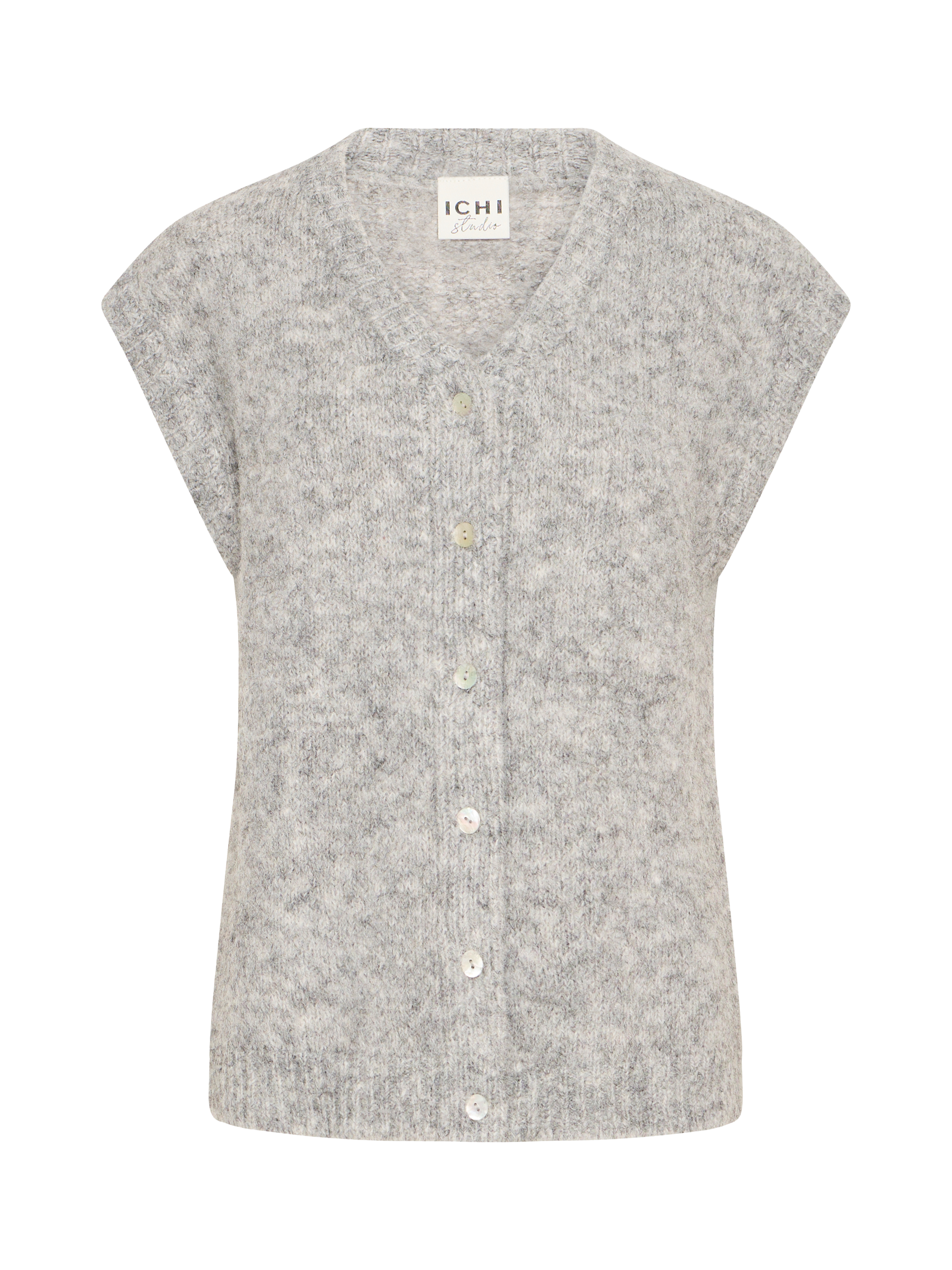 Product image 5 of 7, which shows ICHI Belablue Sleeveless Knit Wool Blend Vest, Light Grey Melange, XS