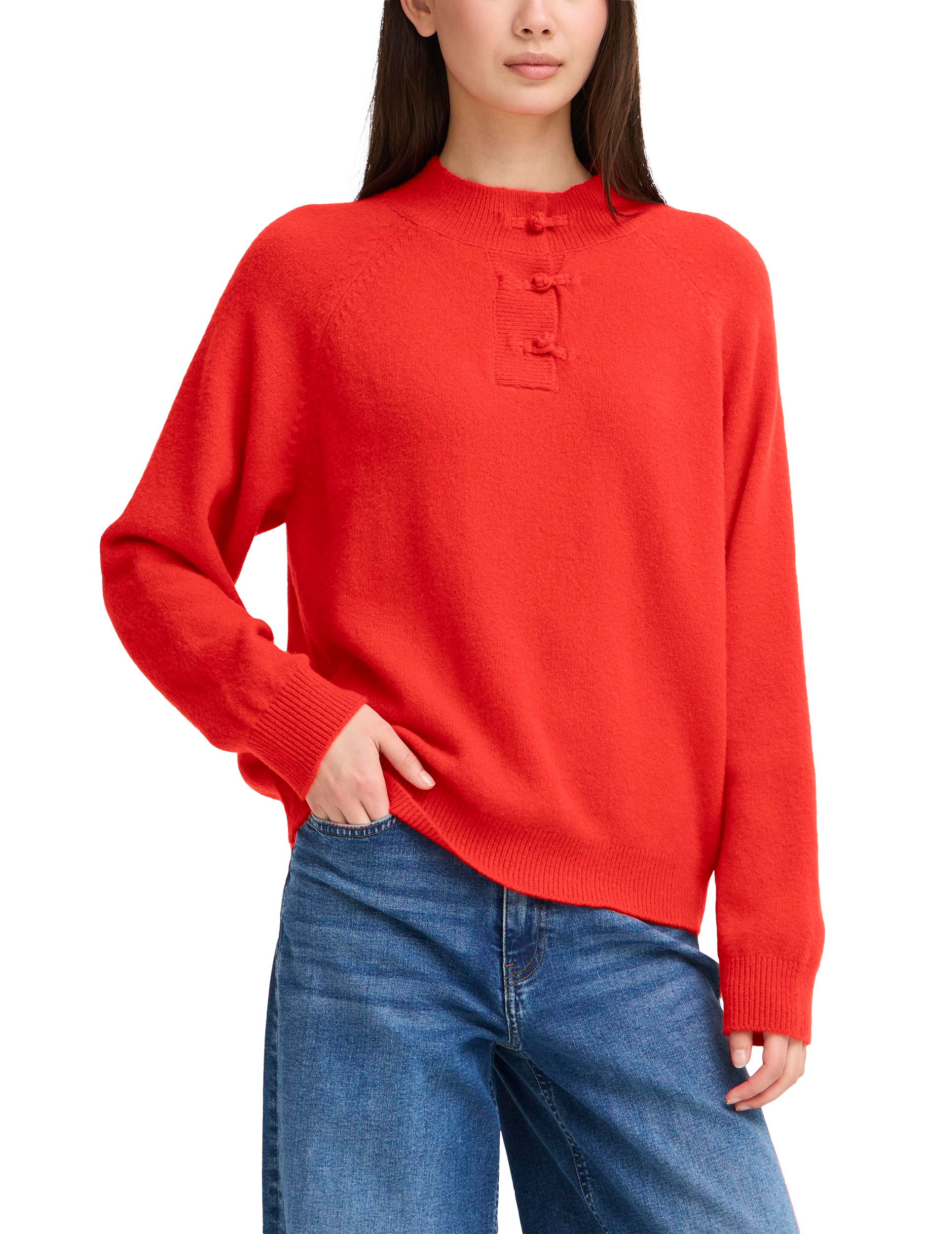 Product image 1 of 7, which shows ICHI Dasila Long Sleeve High Neck Jumper, Red, L