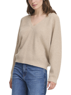 ICHI Dasila Long Sleeve V-Neck Knit Jumper, Oatmeal Melange