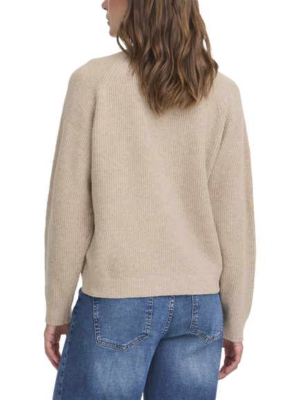 ICHI Dasila Long Sleeve V-Neck Knit Jumper - view 2, Oatmeal Melange
