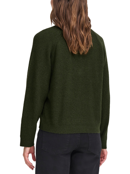 ICHI Dasila Long Sleeve V-Neck Knit Jumper - view 2, Rifle Green
