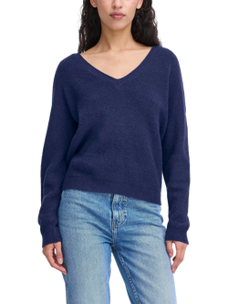 ICHI Dasila Long Sleeve V-Neck Knit Jumper, Patriot Blue