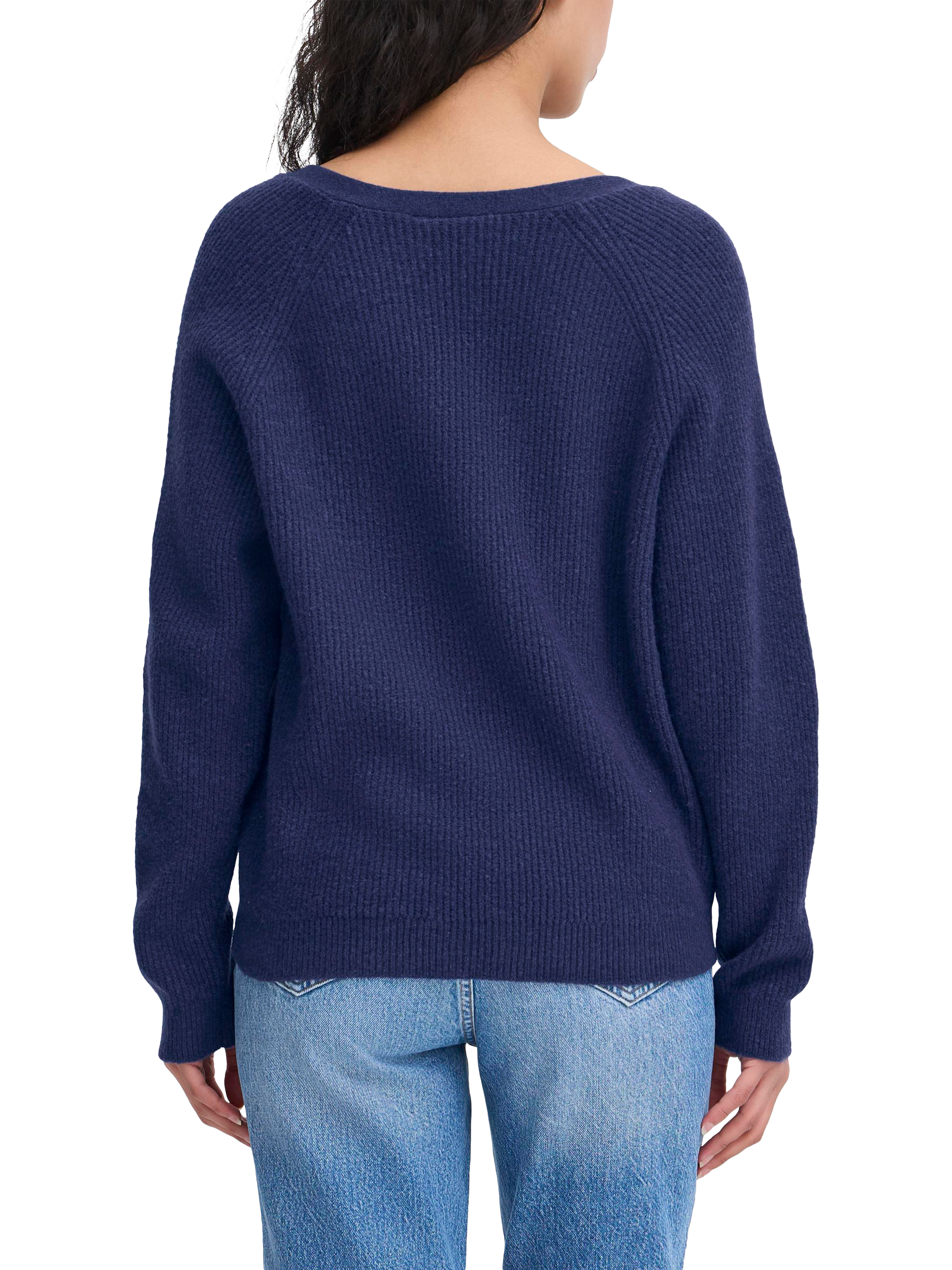 Product image 2 of 7, which shows ICHI Dasila Long Sleeve V-Neck Knit Jumper, Patriot Blue, XS