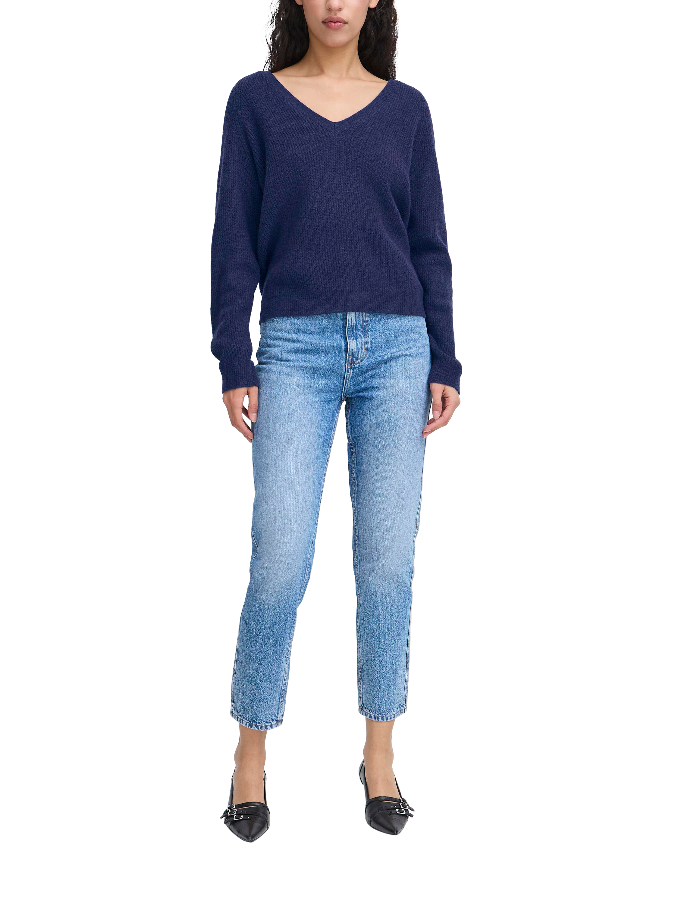 Product image 3 of 7, which shows ICHI Dasila Long Sleeve V-Neck Knit Jumper, Patriot Blue, XS