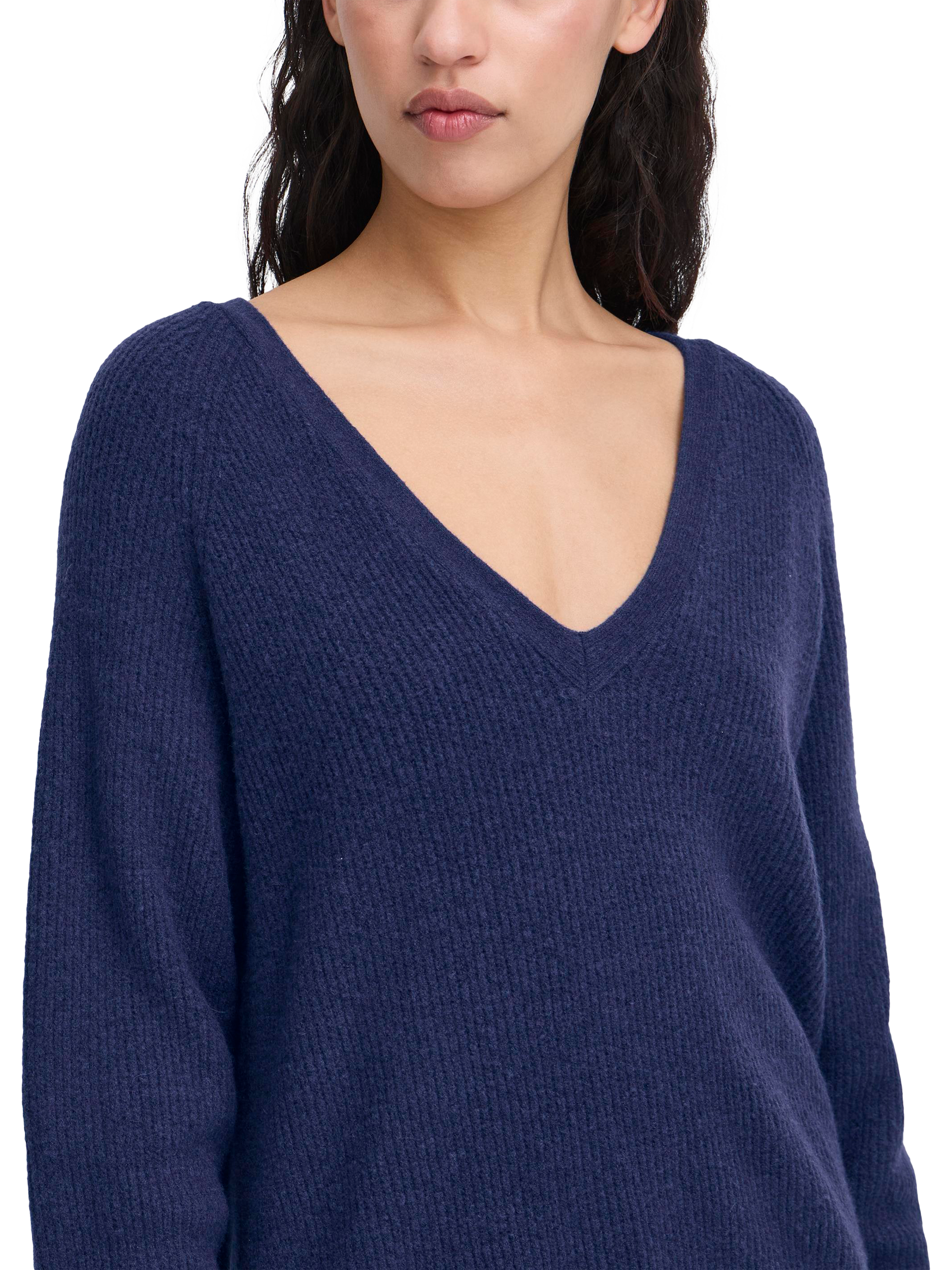 Product image 4 of 7, which shows ICHI Dasila Long Sleeve V-Neck Knit Jumper, Patriot Blue, XS