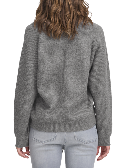 ICHI Dasila Long Sleeve V-Neck Knit Jumper - view 2, Dark Grey Melange
