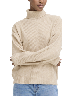 ICHI Dasila Long Sleeve Roll Neck Jumper, Oatmeal Melange