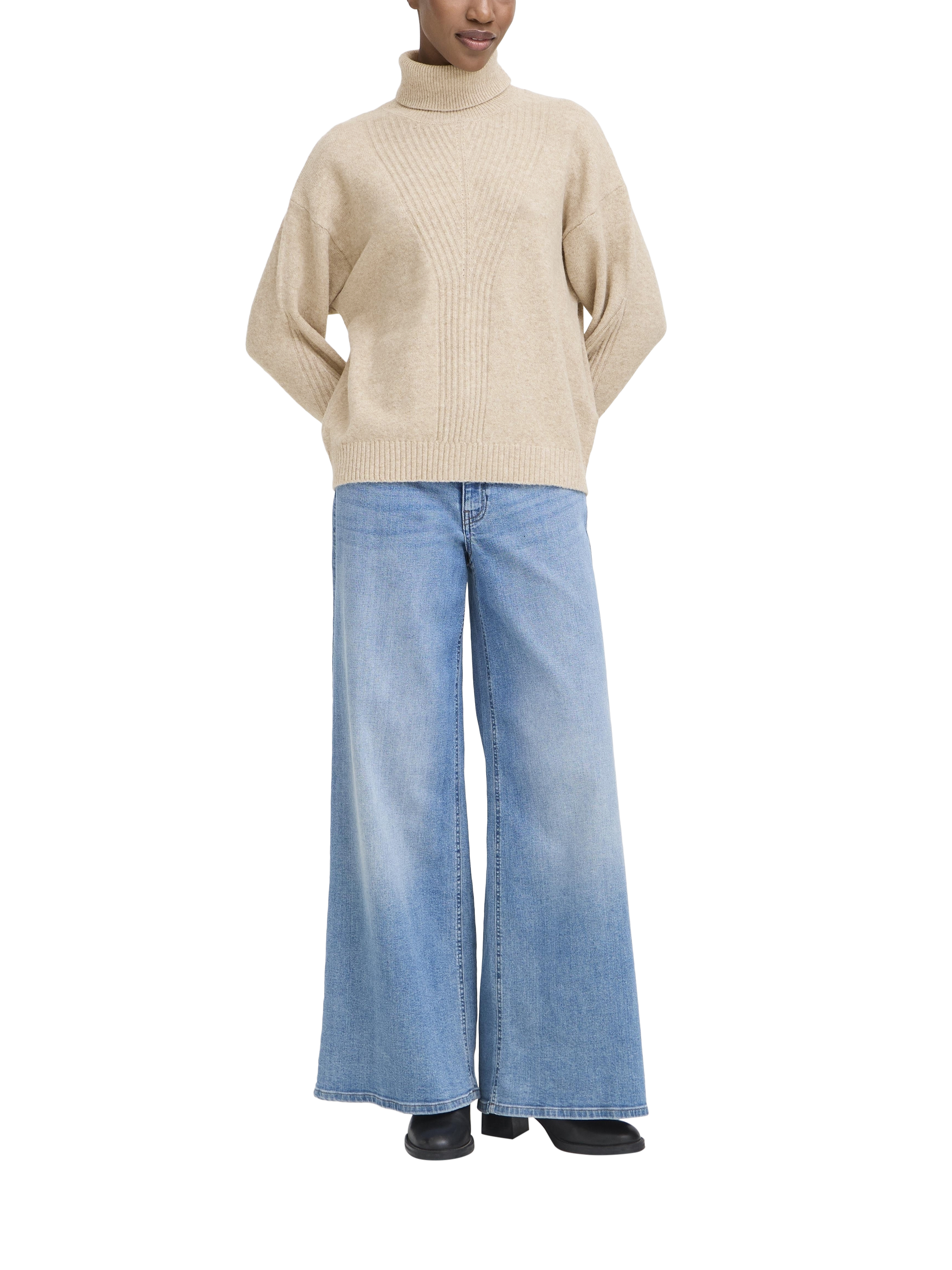 Product image 3 of 7, which shows ICHI Dasila Long Sleeve Roll Neck Jumper, Oatmeal Melange, XS