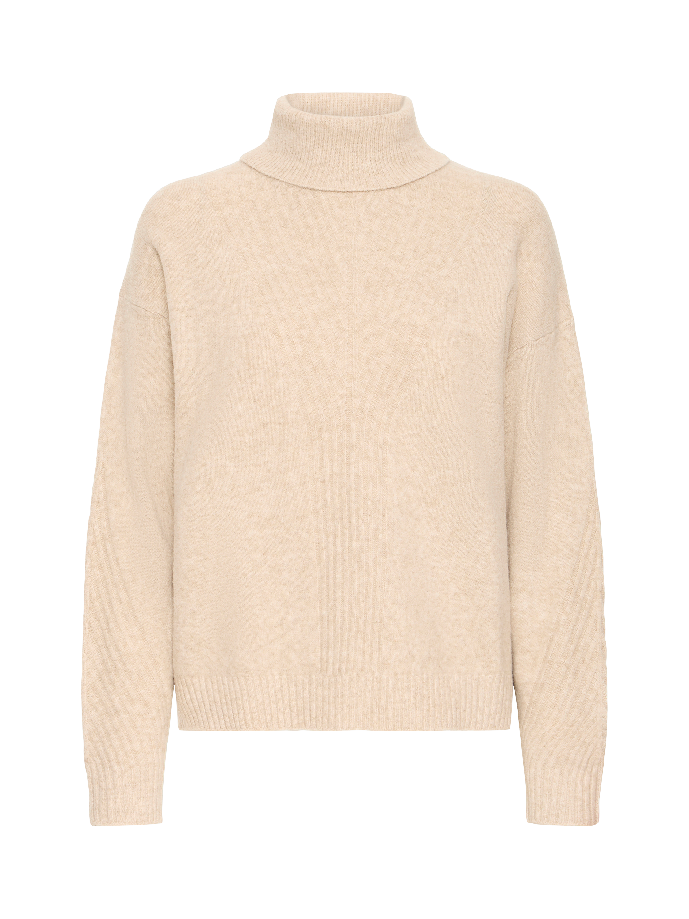 Product image 5 of 7, which shows ICHI Dasila Long Sleeve Roll Neck Jumper, Oatmeal Melange, XS