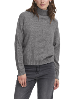 ICHI Dasila Long Sleeve Roll Neck Jumper, Dark Grey Melange
