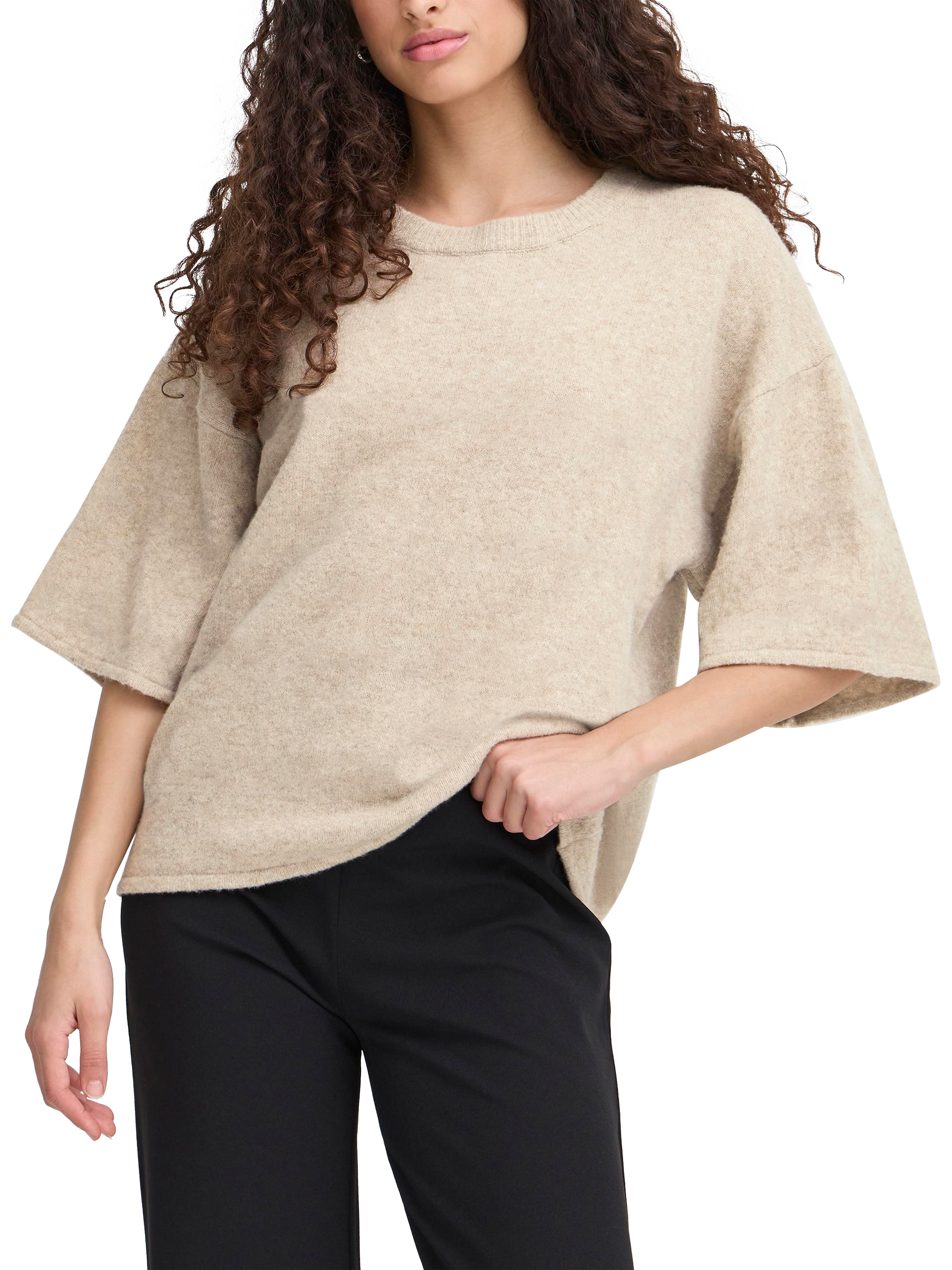 Product image 2 of 7, which shows ICHI Dasila Elbow Sleeve Jumper, Oatmeal Melange, XS