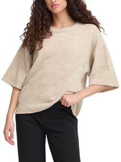 ICHI Dasila Stripe Elbow Sleeve Jumper - view 2, Oatmeal Melange
