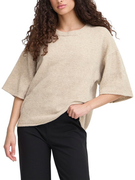 ICHI Dasila Stripe Elbow Sleeve Jumper - view 2, Oatmeal Melange