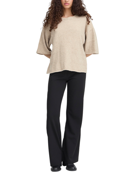 ICHI Dasila Stripe Elbow Sleeve Jumper, Oatmeal Melange