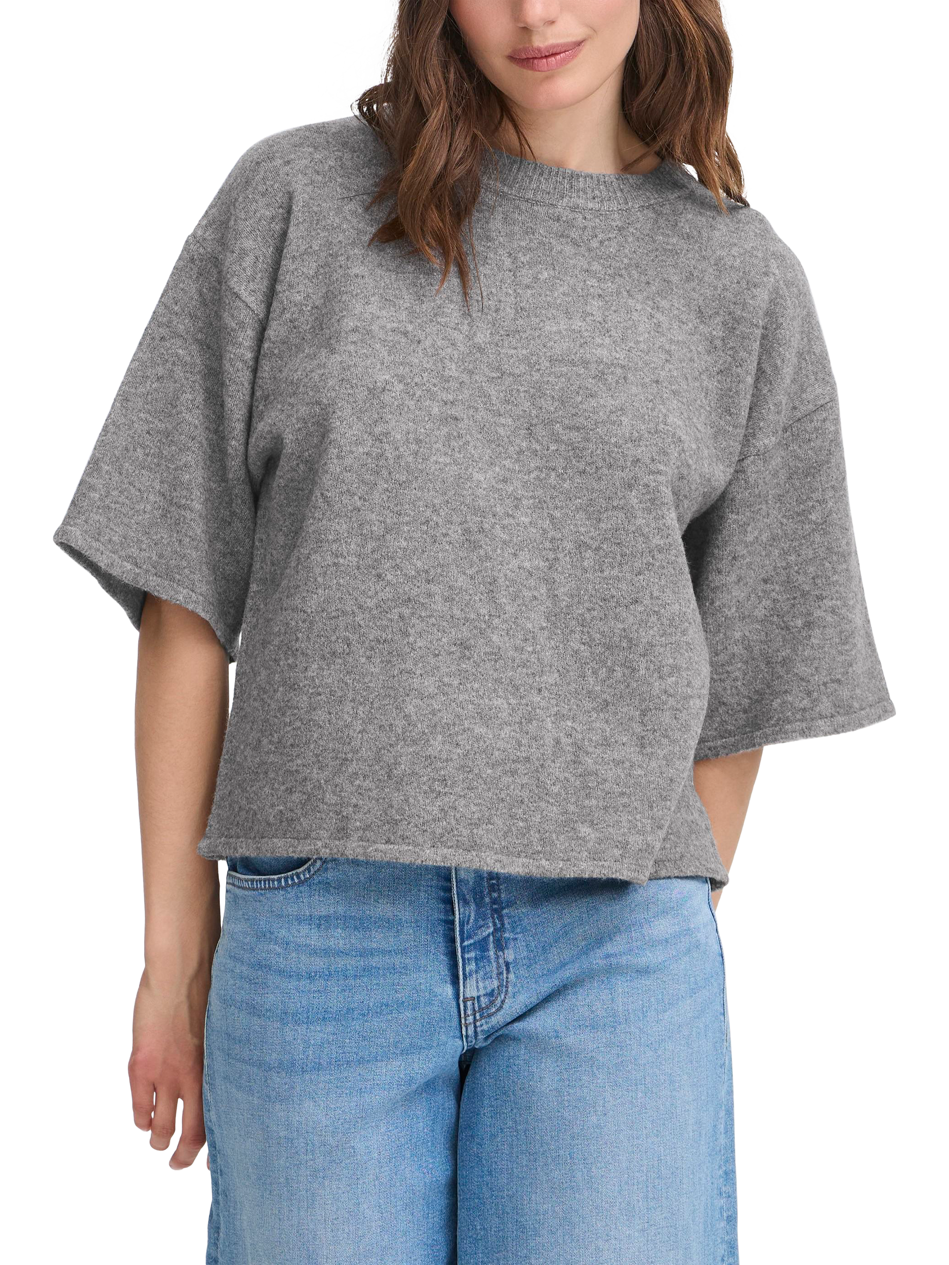 Product image 1 of 7, which shows ICHI Dasila Elbow Sleeve Jumper, Dark Grey Melange, XS